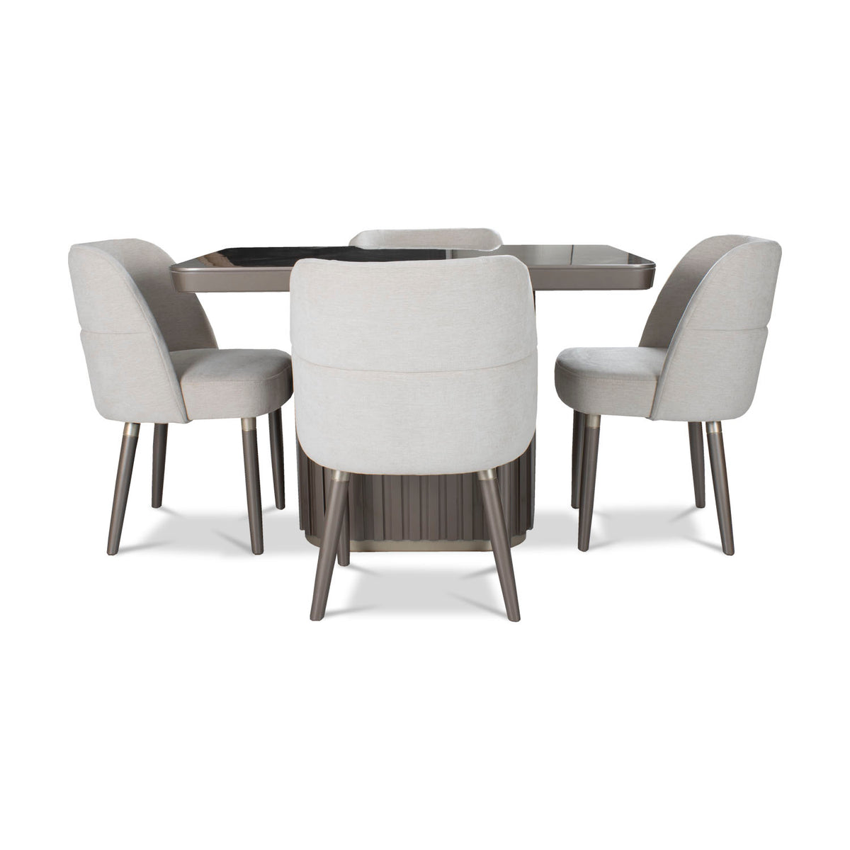 Comedor 4 Puestos Nicole Chenille Touch Almendra, Taupe Perla Cubierta en Madera