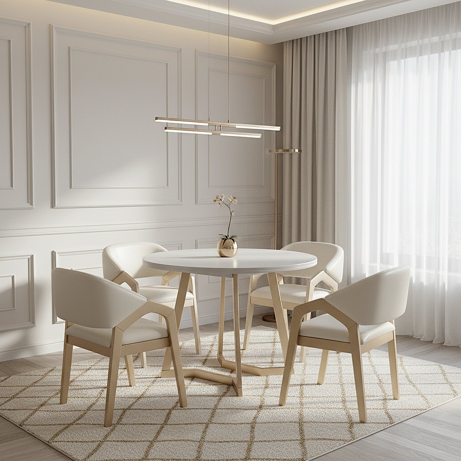 Comedor 4 Puestos Capri Blanco Puro, Champaña