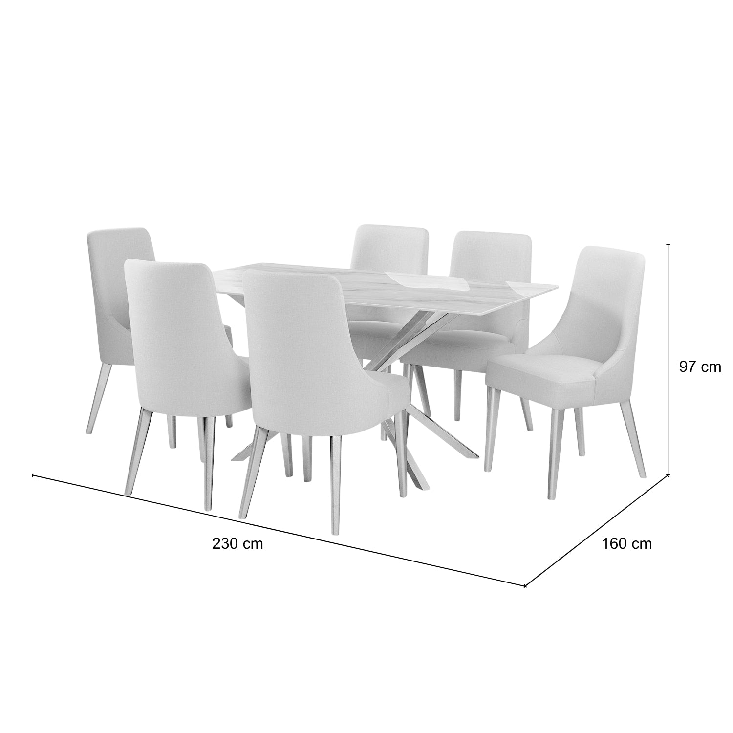 Comedor 6 Puestos Sevilla Eurolino Blanco Puro, Champaña Bpv