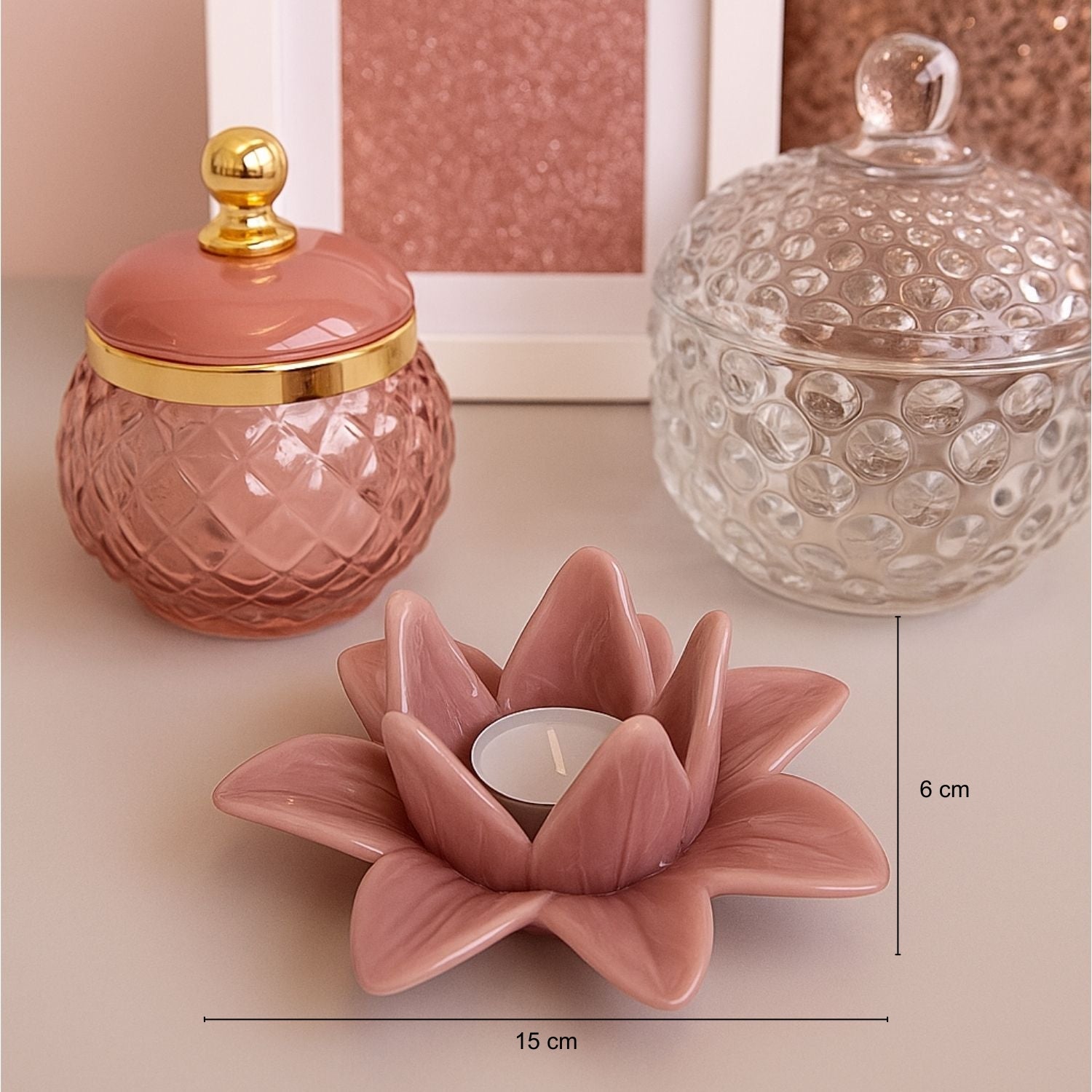 Candelabro 15X15X6 Flor Rosa Vieja F243