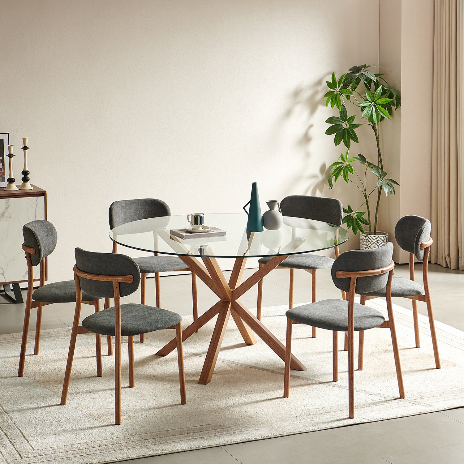 Comedor 6 Puestos Dousty Gris, Natural