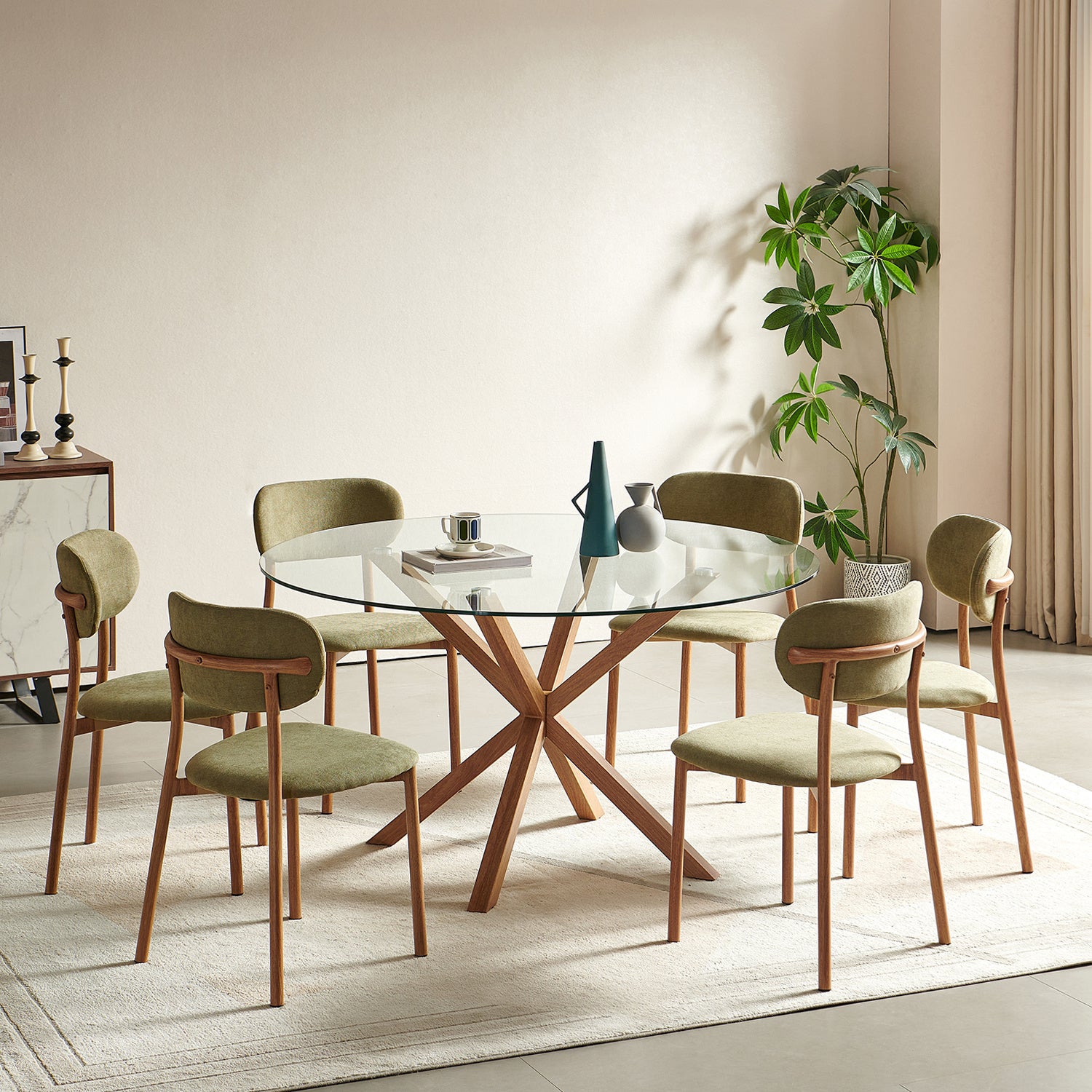 Comedor 6 Puestos Dousty Verde, Natural