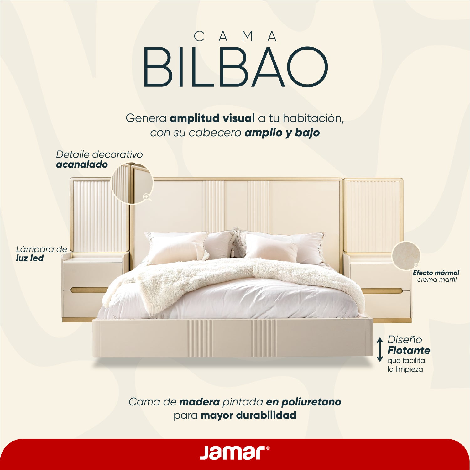 Cama Queen Bilbao Greige, Champaña