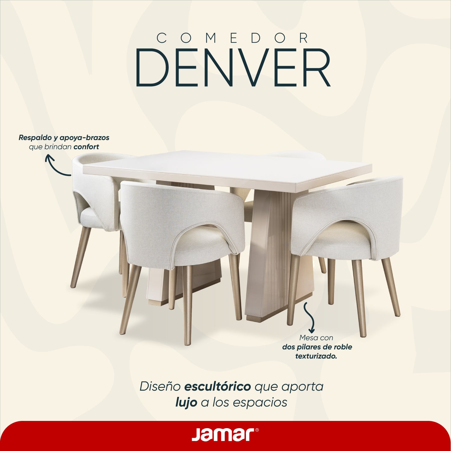 Comedor 4 Puestos Denver Velvet Beige, Greige