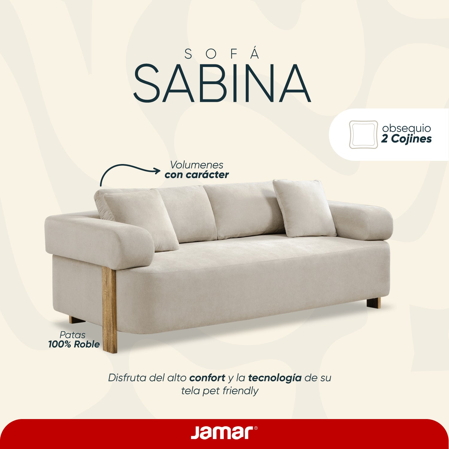 Sofá 3 Puestos Sabina Impetu Arena, Natural