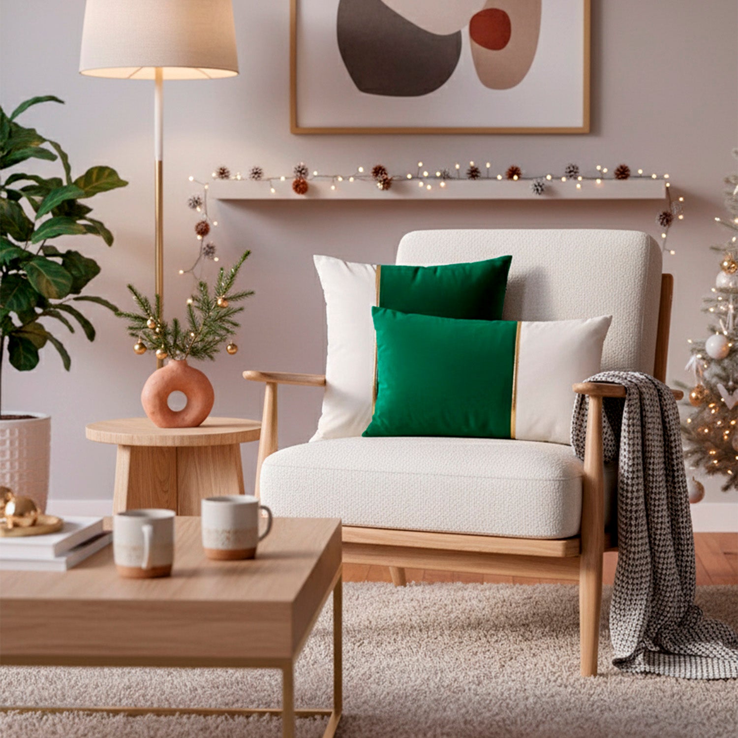 Cojín 45X45 Arkana Verde/Blanco