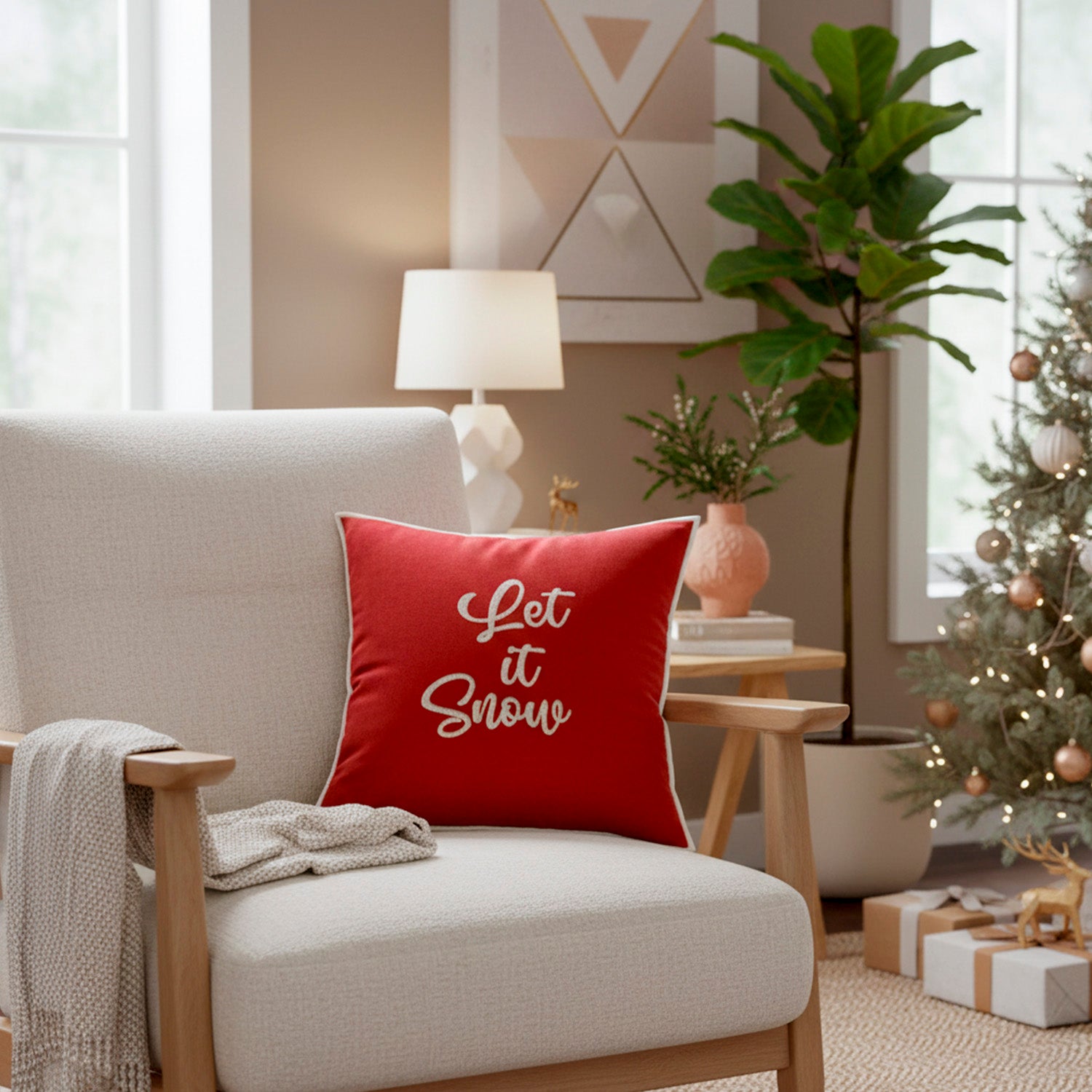 Cojín 45X45 Rojo Bordado Let It Snow