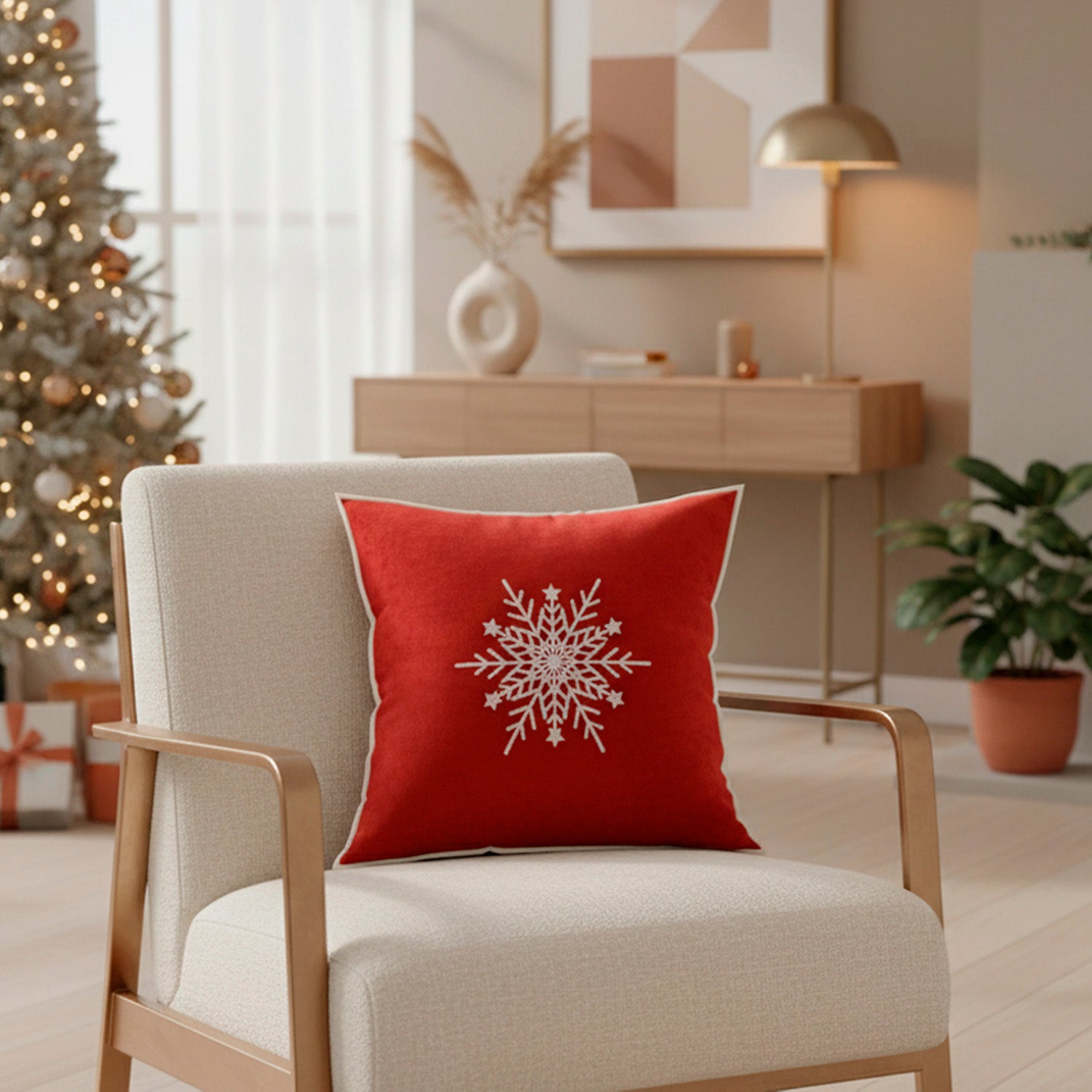 Cojín 45X45 Rojo Bordado Copo