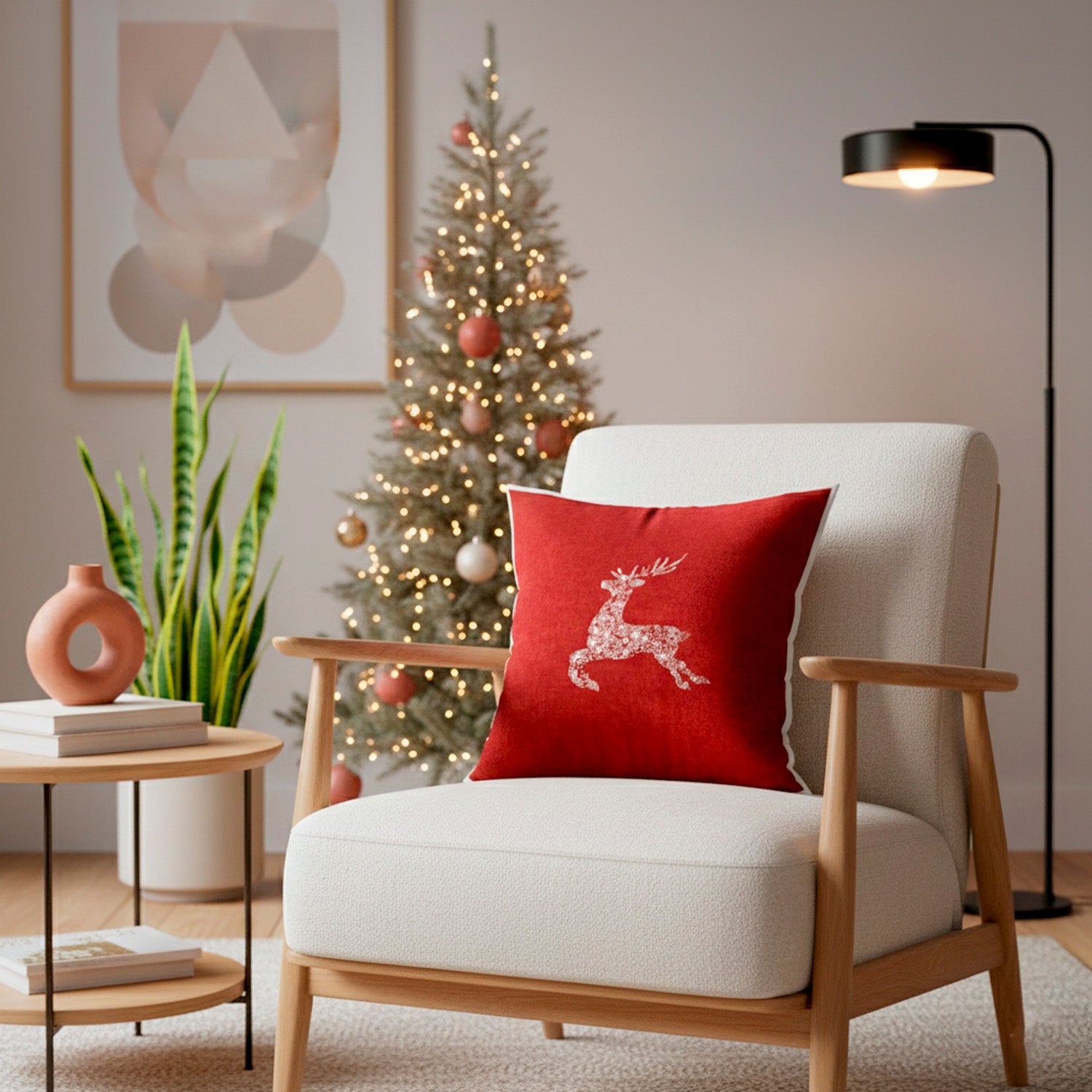 Cojín 45X45 Rojo Bordado Reno