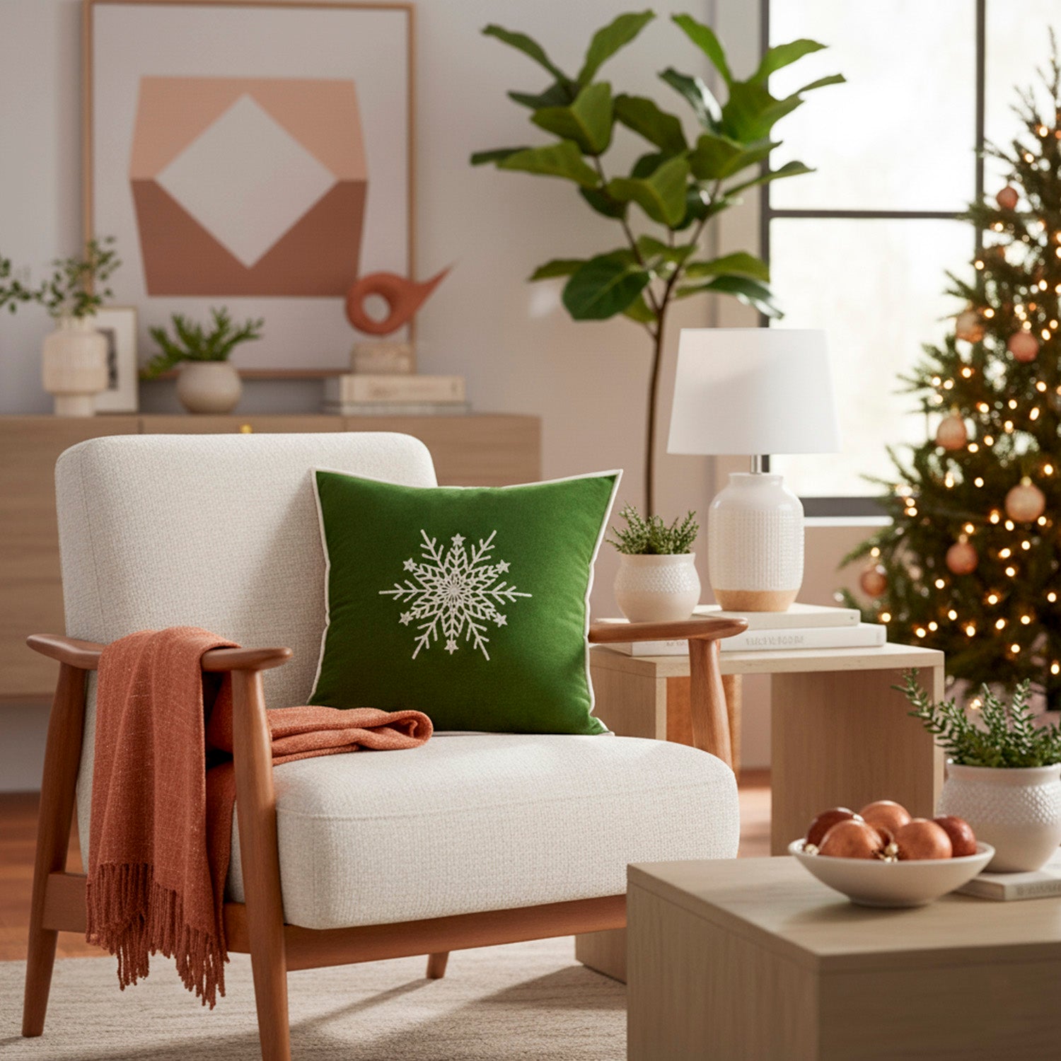 Cojín 45X45 Verde Bordado Copo