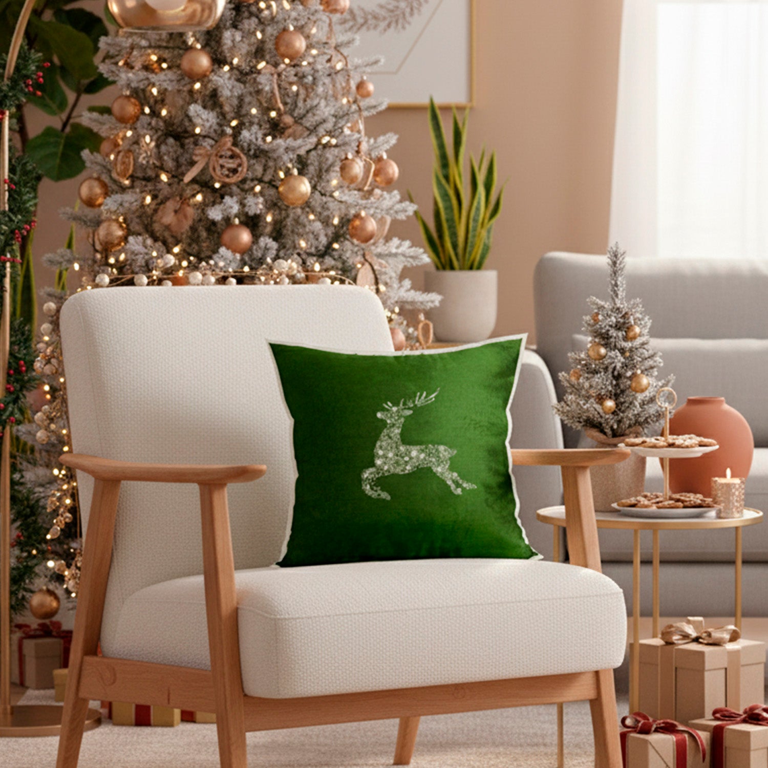 Cojín 45X45 Verde Bordado Reno