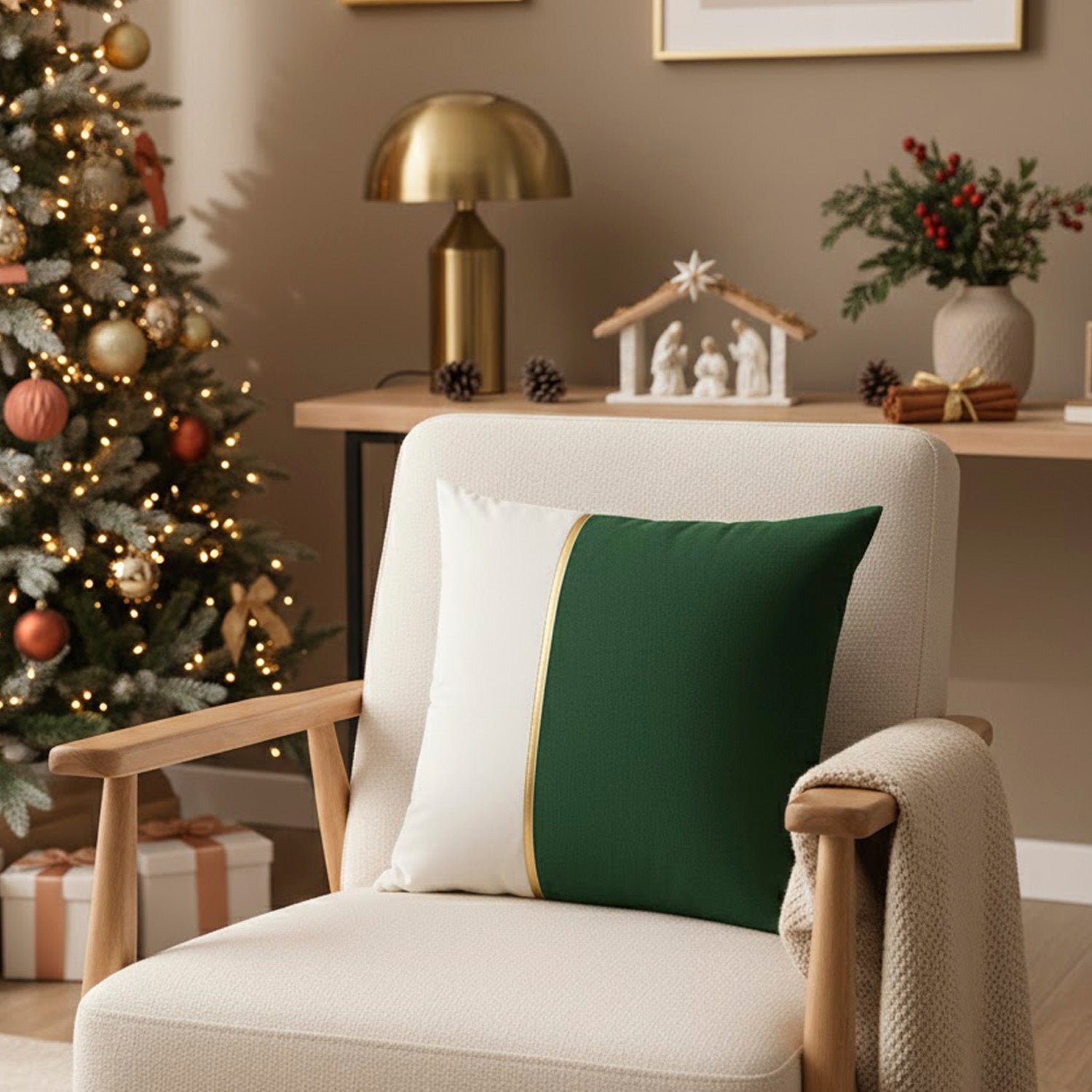 Cojín 45X45 Arkana Verde/Blanco