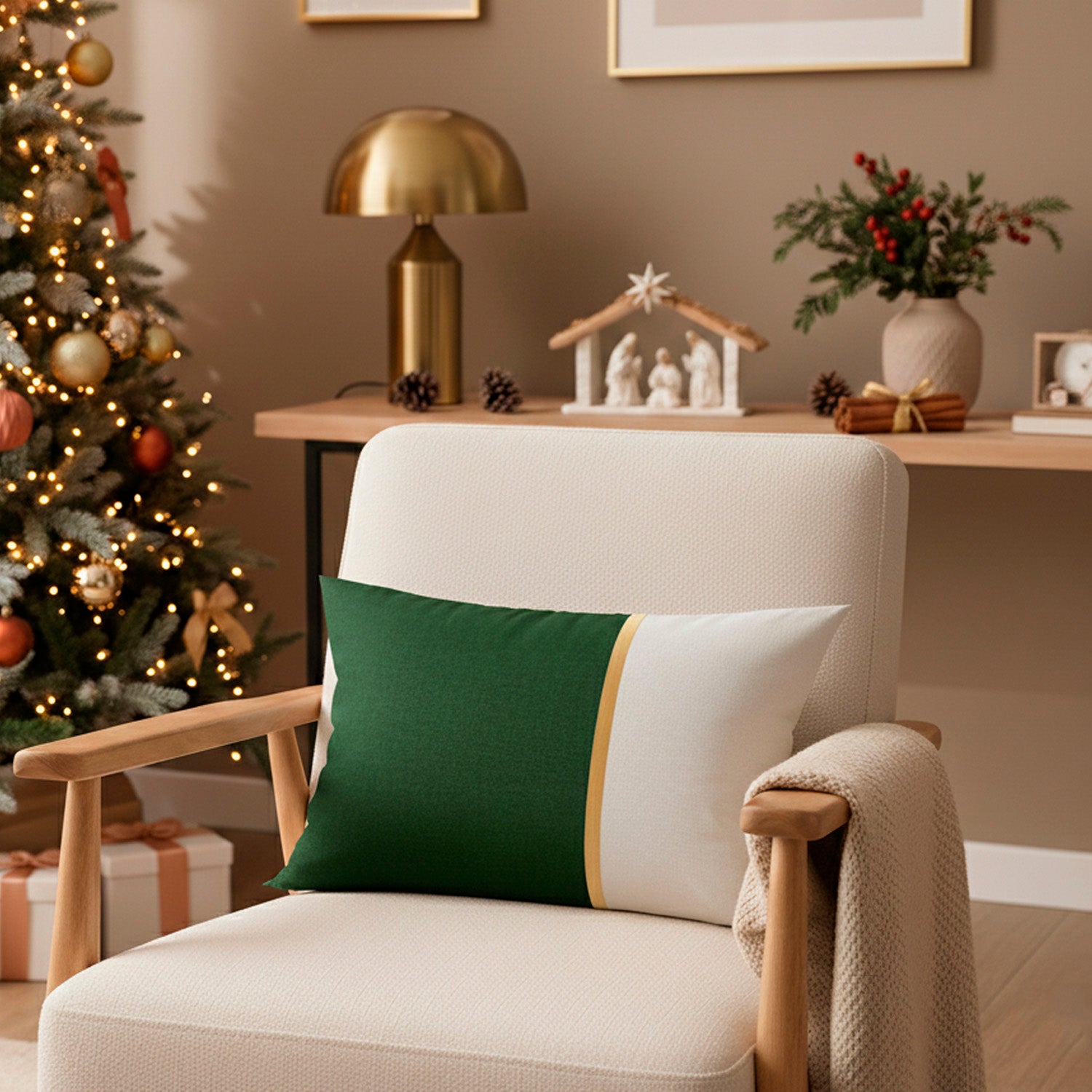 Cojín 30X50 Arkana Verde/Blanco