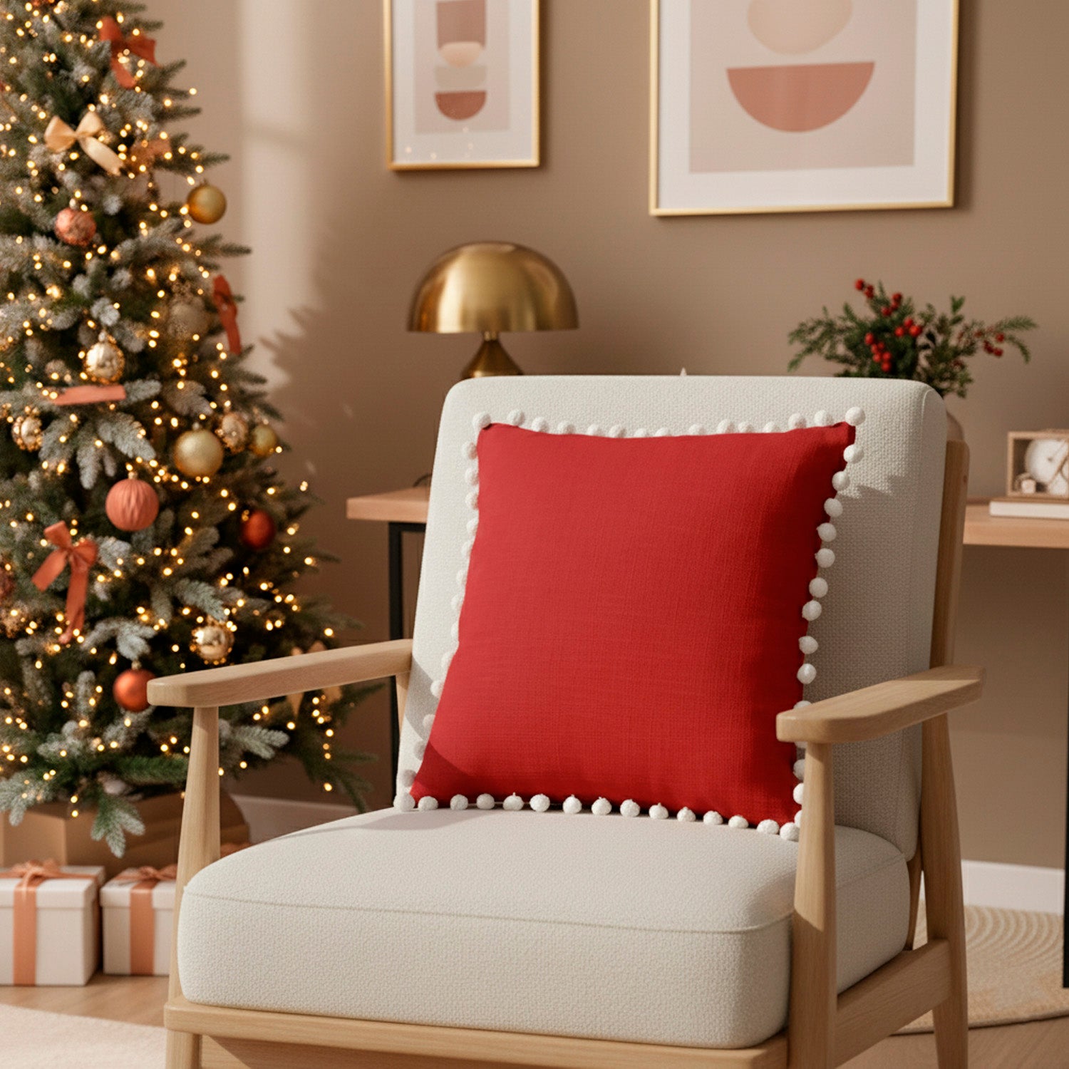 Cojín 50X50 Arkana Rojo Con Pompones