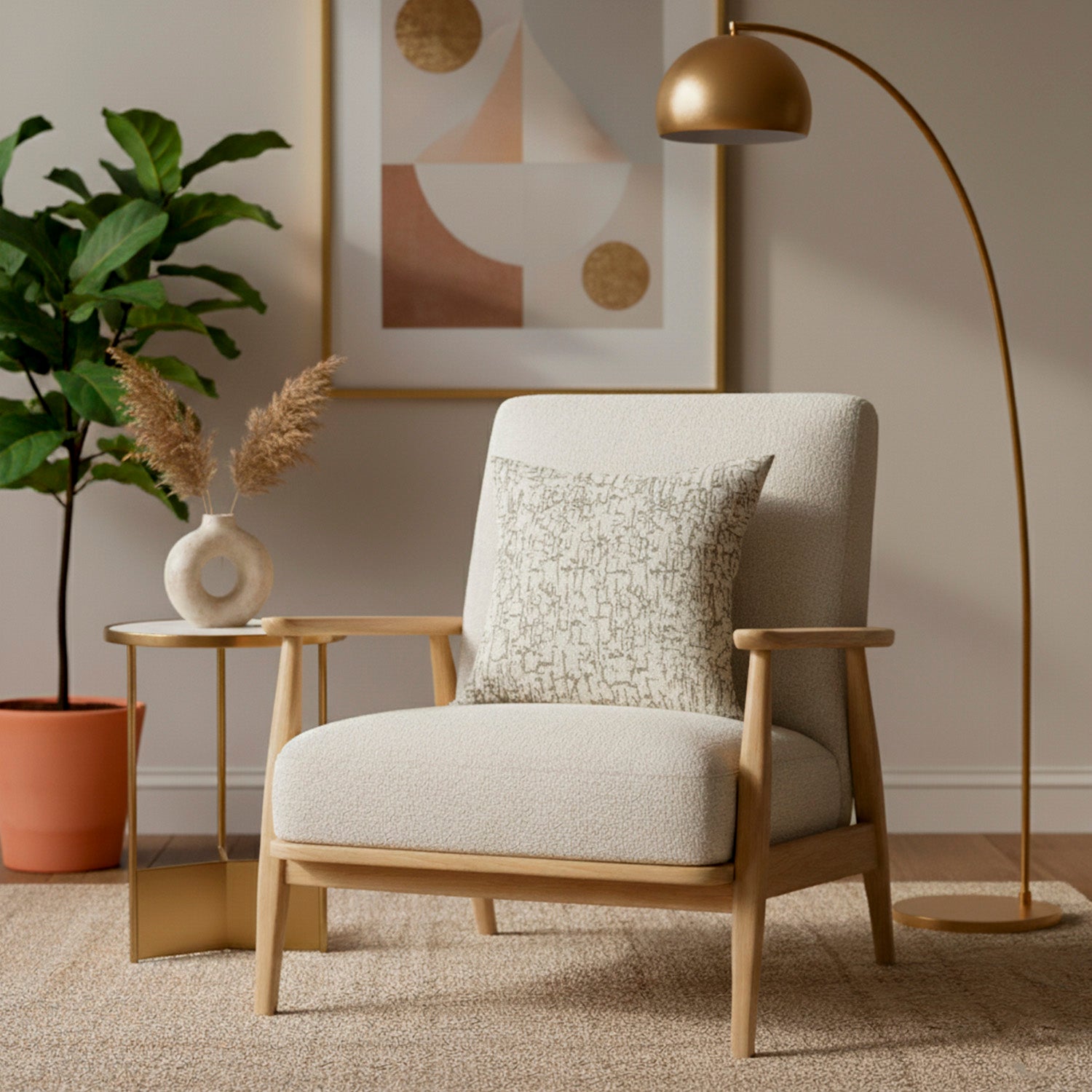 Cojín 45X45 Rosales Abstracto Beige