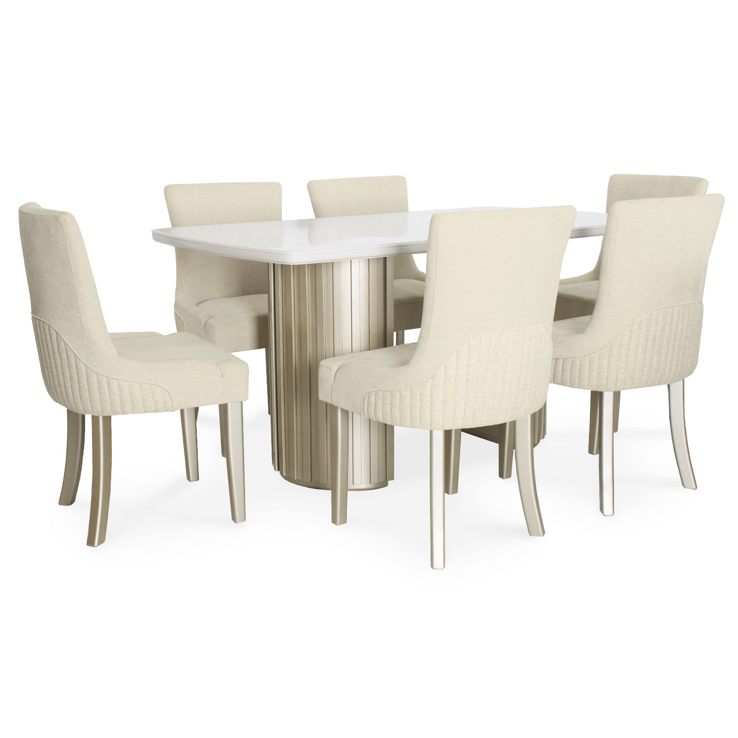 Comedor 6 Puestos Firence Chenille Almendra, Champaña