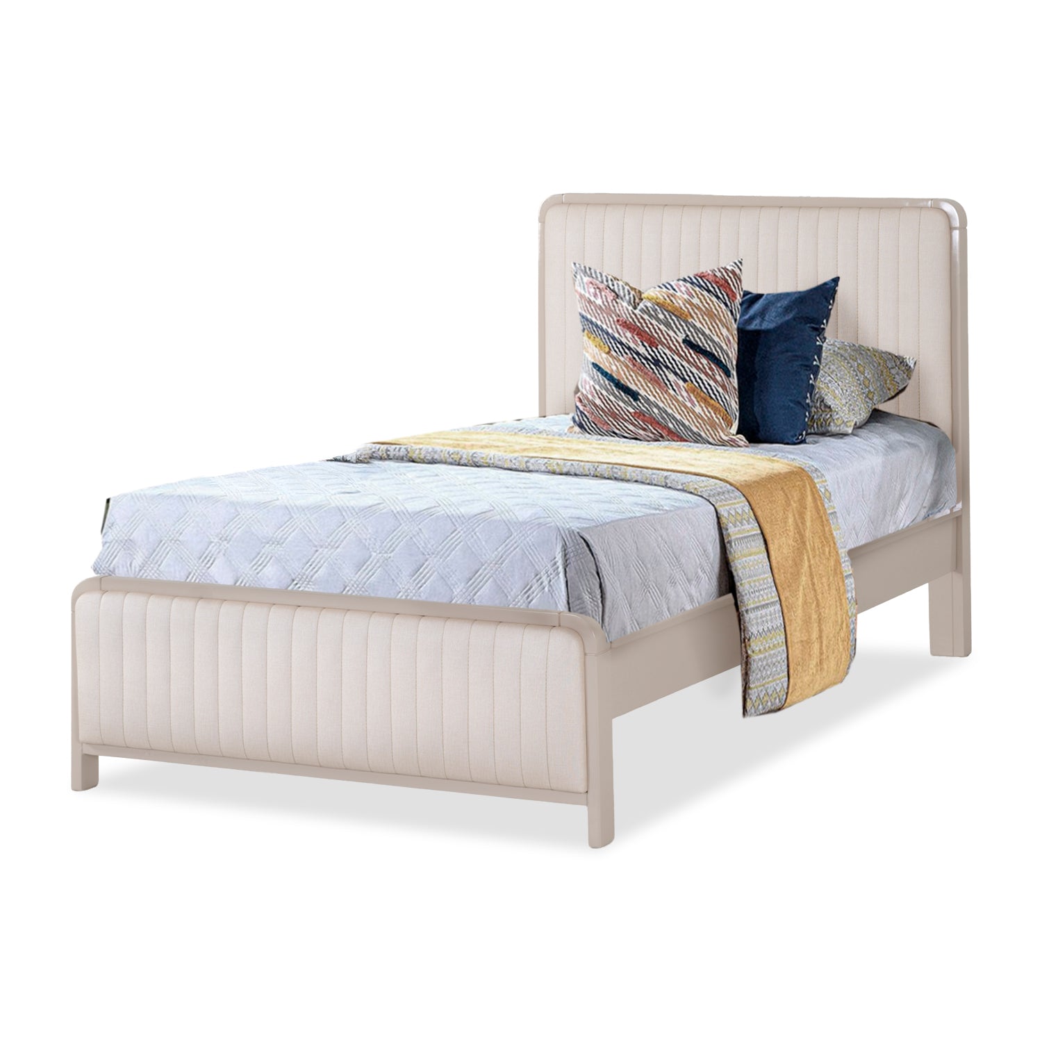 Combo Cama Sencillo Celeste Eurolino Perla, Greige + Colchón Siesta Orthopedic