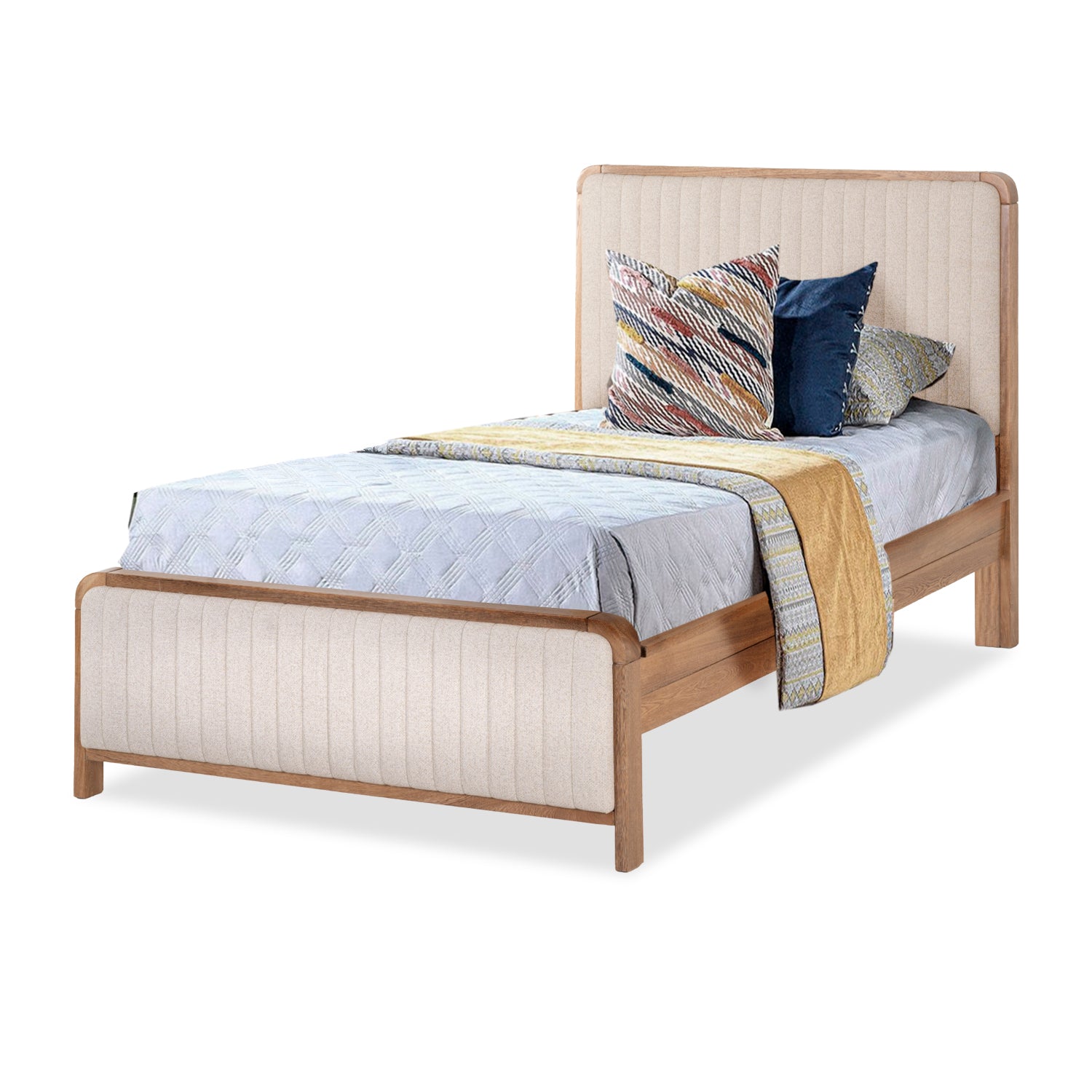 Combo Cama Sencillo Celeste Eurolino Beige, Natural + Colchón Siesta Orthopedic