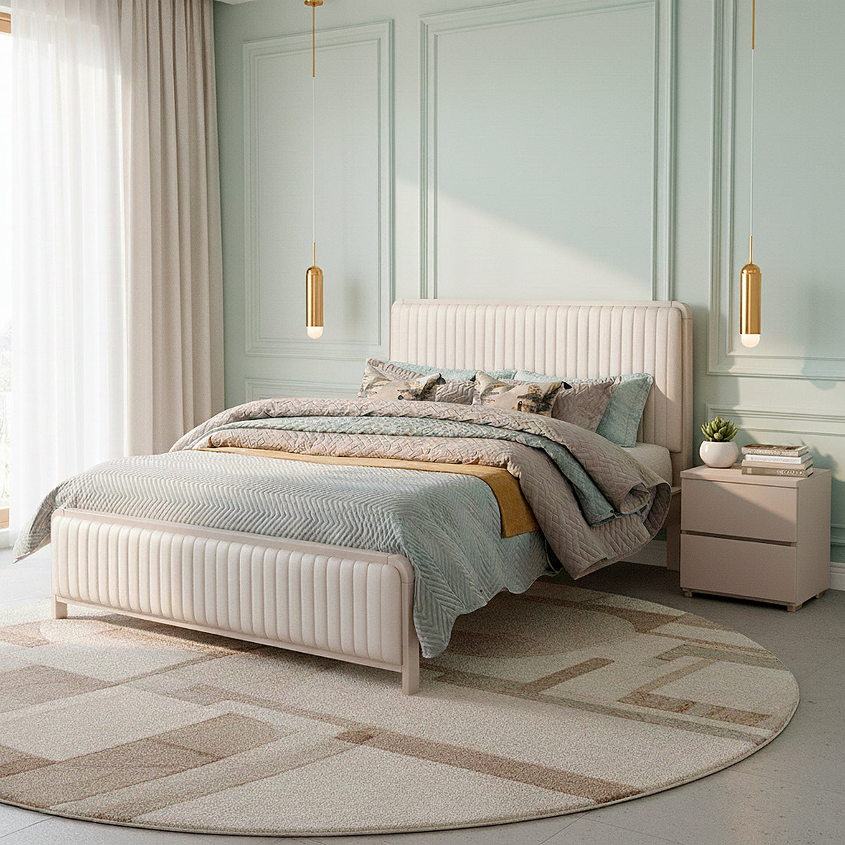 Cama Doble Celeste Eurolino Blanco Perla, Greige