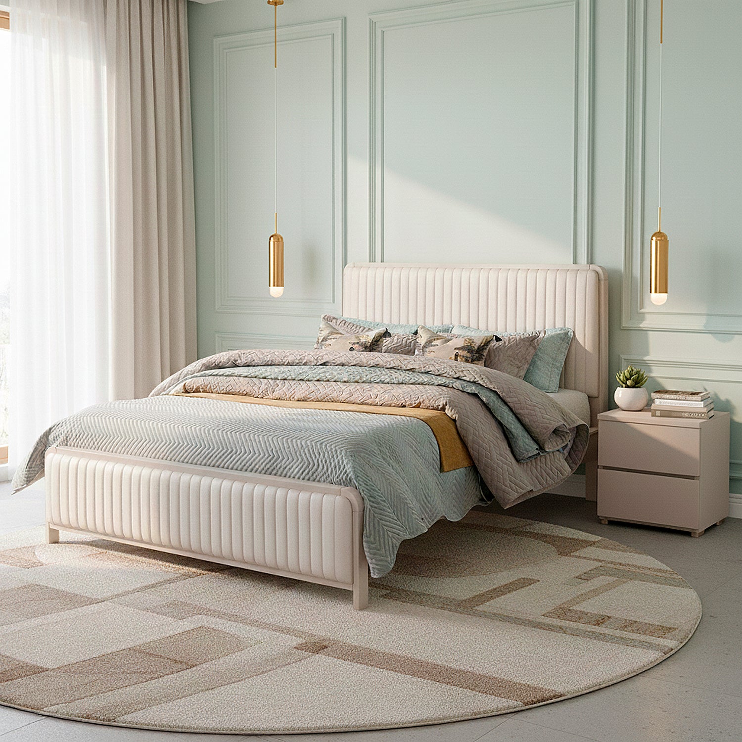 Cama Doble Celeste Eurolino Blanco Perla, Greige