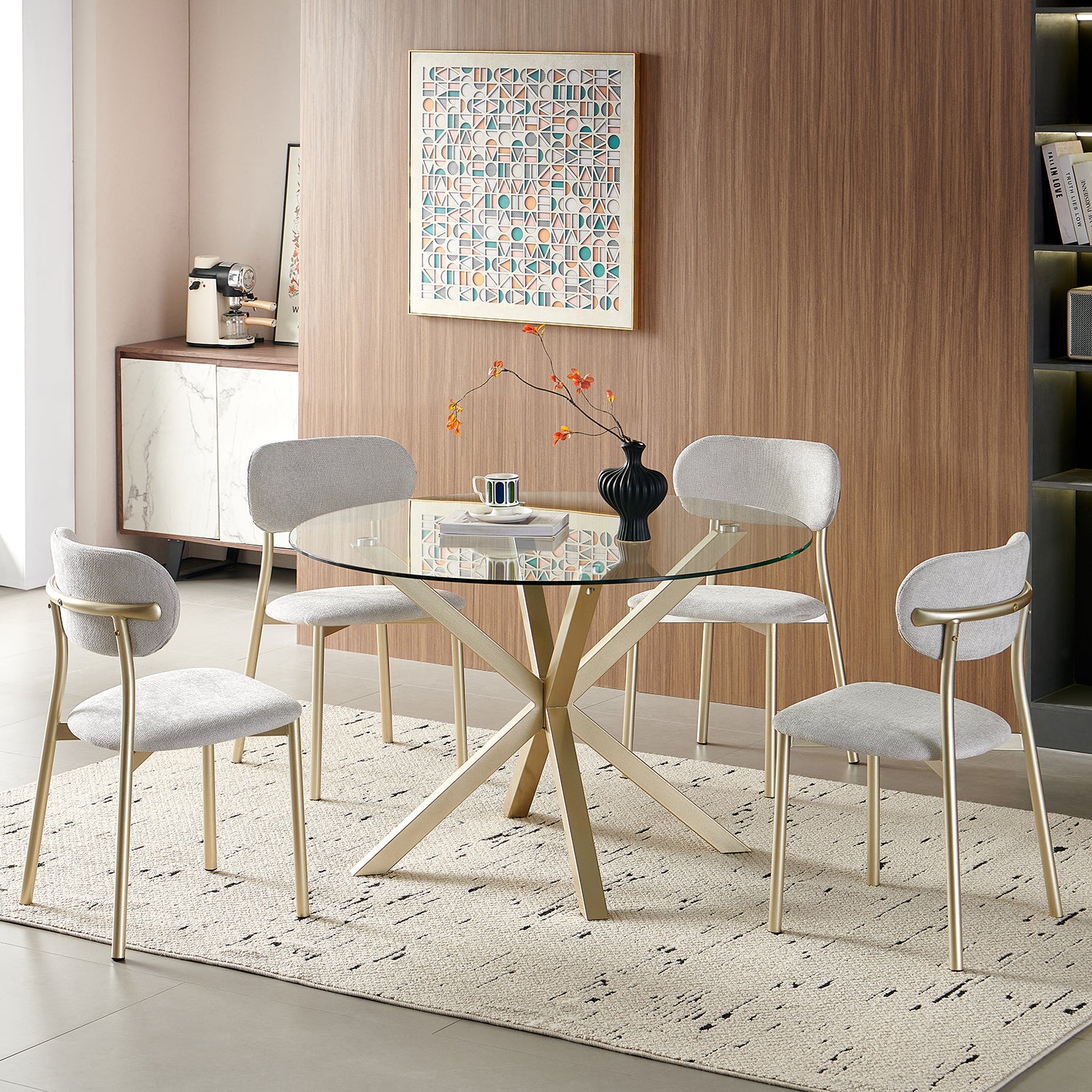 Comedor 4 Puestos Dousty Beige, Champana