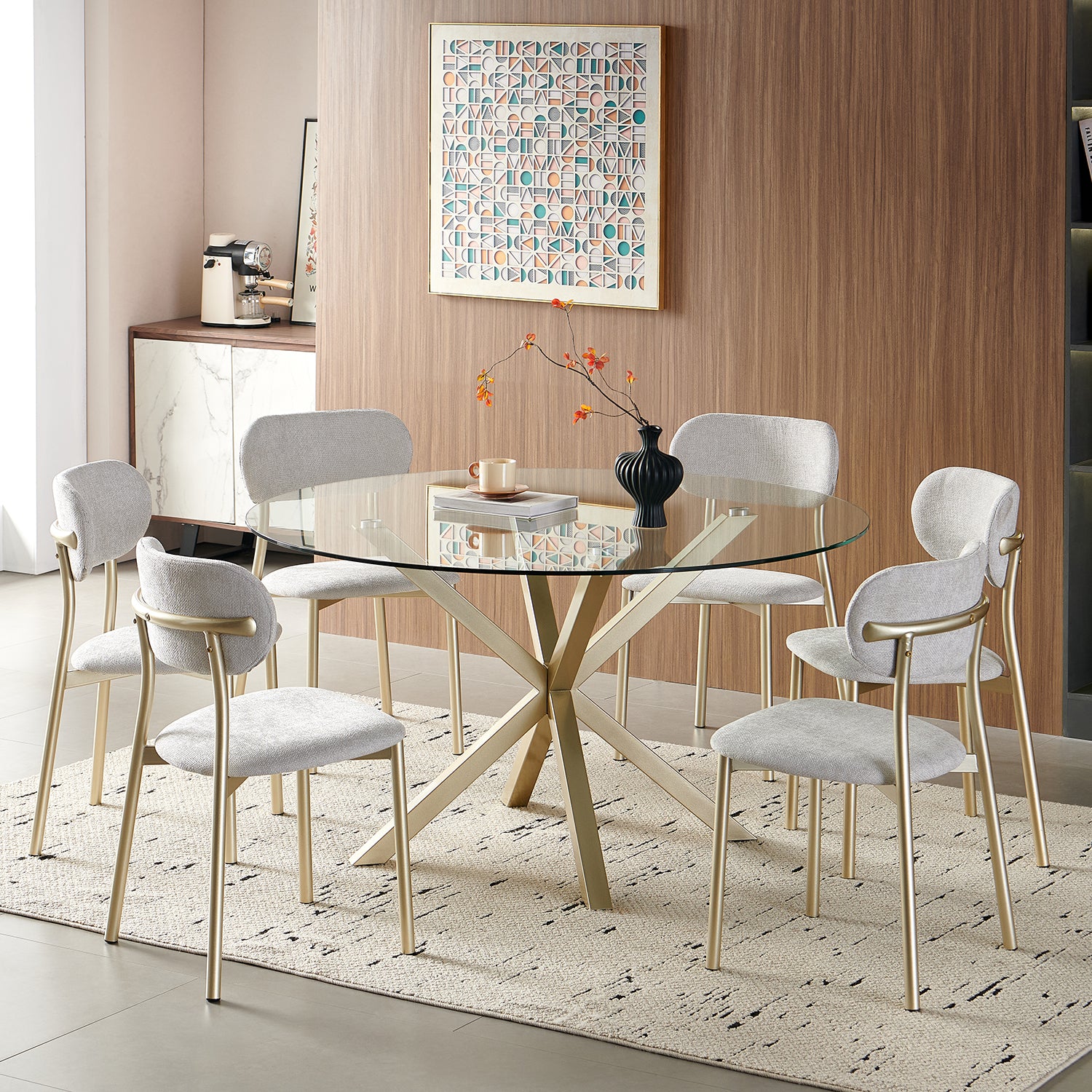 Comedor 6 Puestos Dousty Beige, Champana