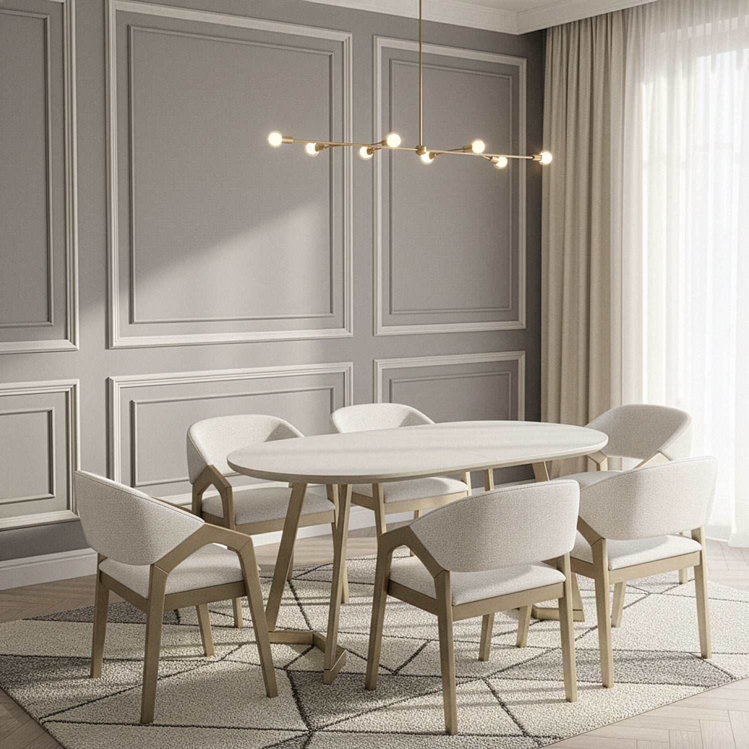 Comedor 6 Puestos Capri Blanco Puro, Champaña
