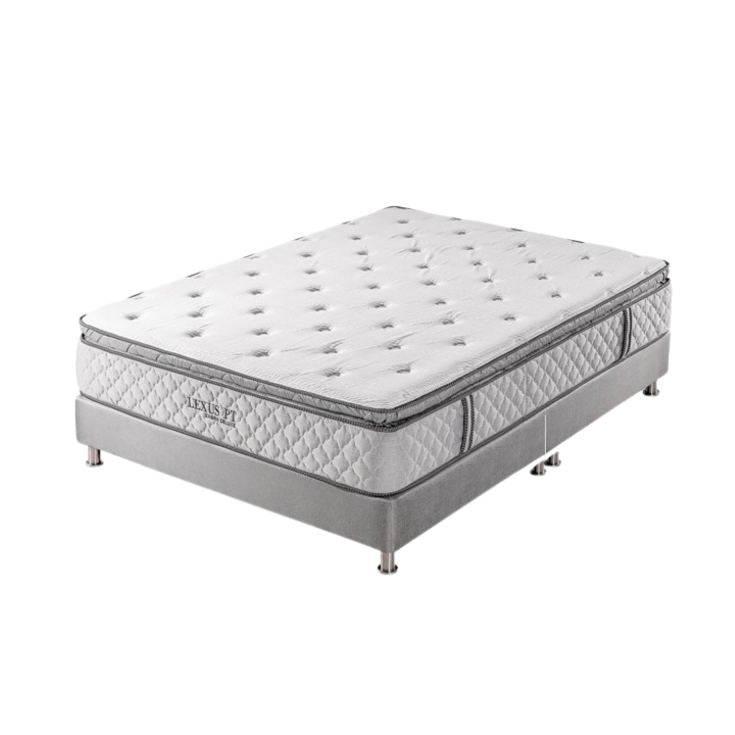 Combo Colchón Queen Lexus Deluxe Pillow Top + Somier Par + Almohada (Garantía 15 Años)