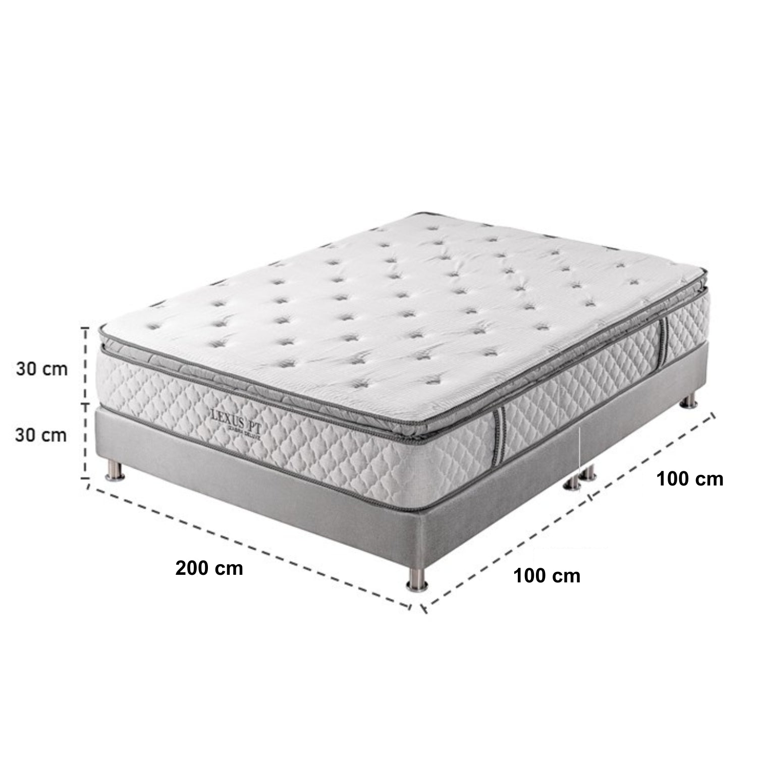 Combo Colchón King Lexus Deluxe Pillow Top + Somier Par + Almohada (Garantía 15 Años)