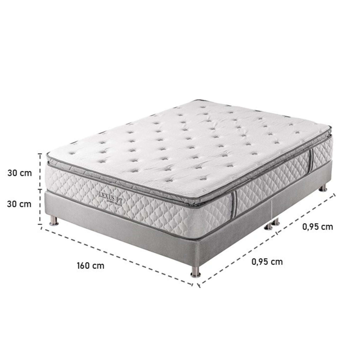 Combo Colchón Queen Lexus Deluxe Pillow Top + Somier Par + Almohada (Garantía 15 Años)