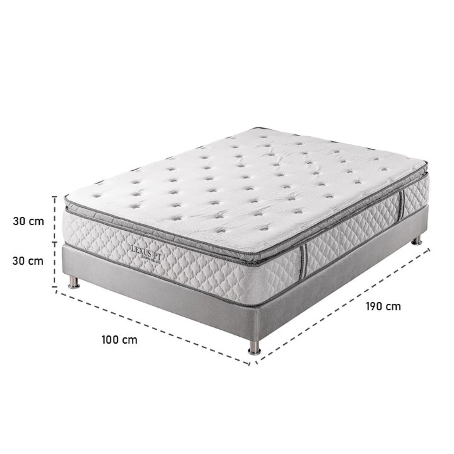 Combo Colchón 1.00 Lexus Deluxe Pillow Top + Somier + Almohada (Garantía 15 Años)