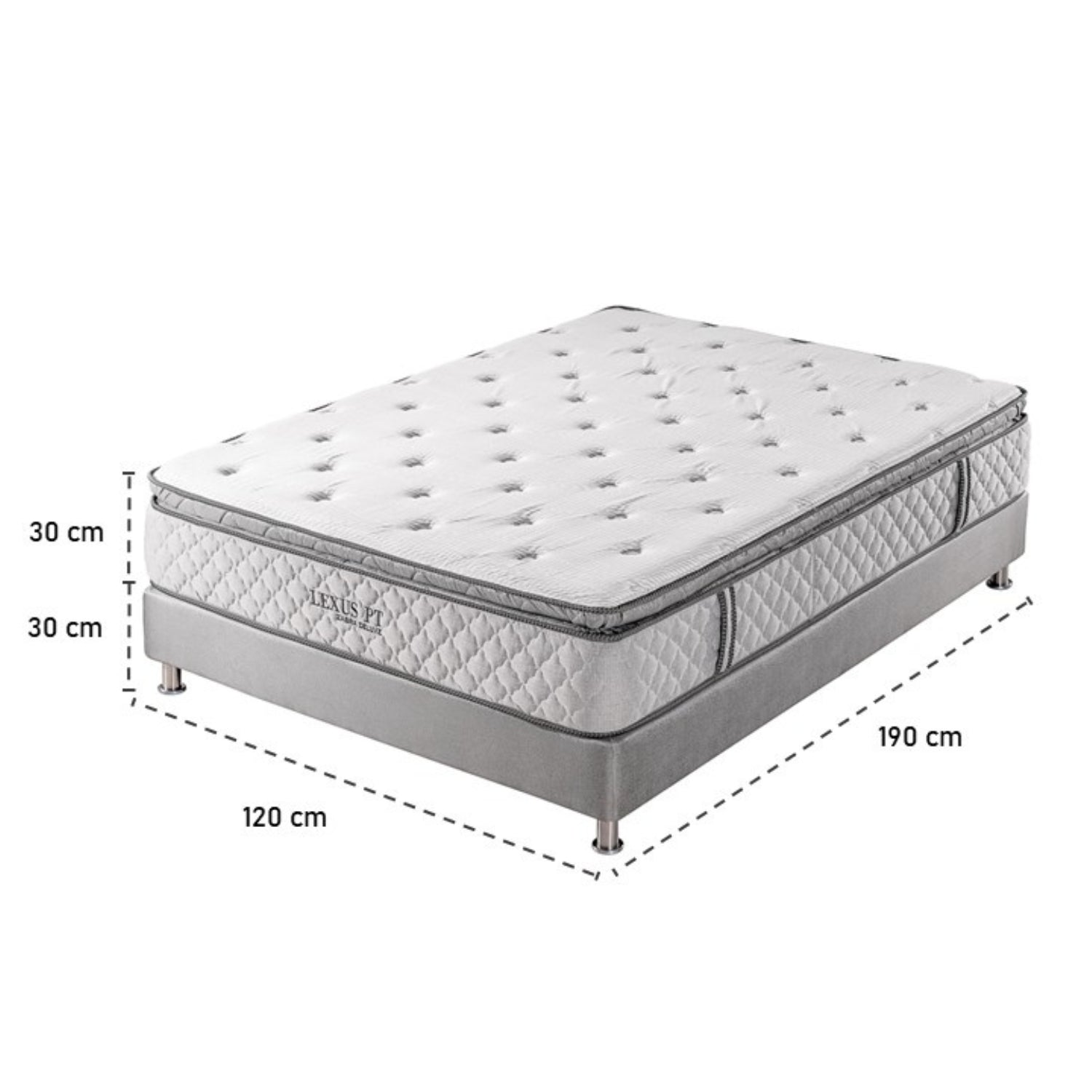 Combo Colchón Semi Doble Lexus Deluxe Pillow Top + Somier + Almohada (Garantía 15 Años)