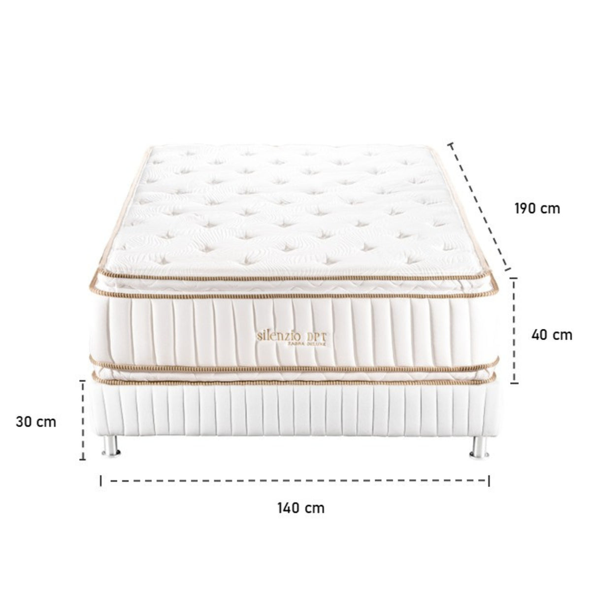 Combo Colchón Doble Silenzio Deluxe Doble Pillow Top + Somier + Almohada (Garantía 25 Años)