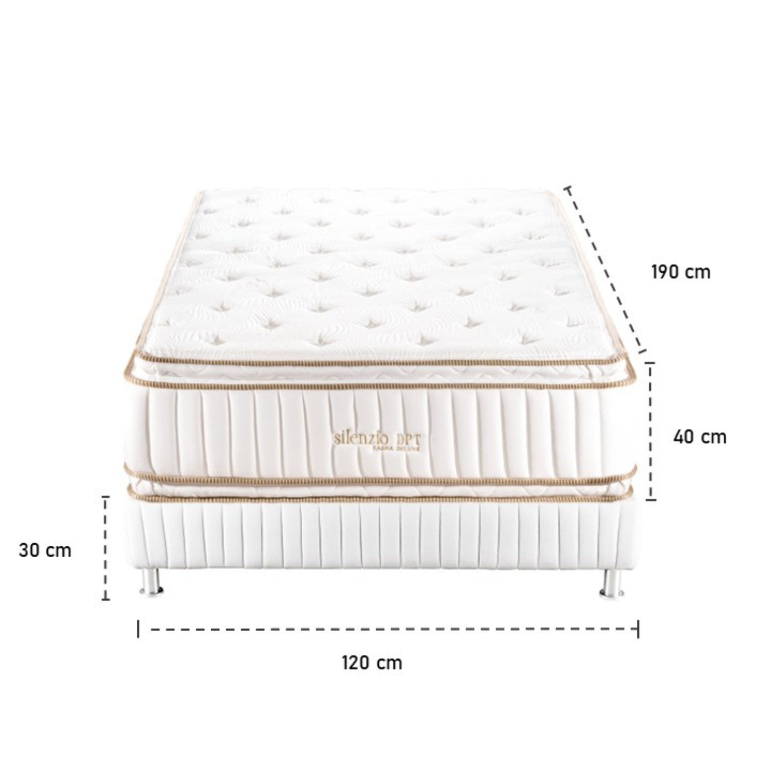 Combo Colchón Semi Doble Silenzio Deluxe Doble Pillow Top + Somier + Almohada (Garantía 15 Años)