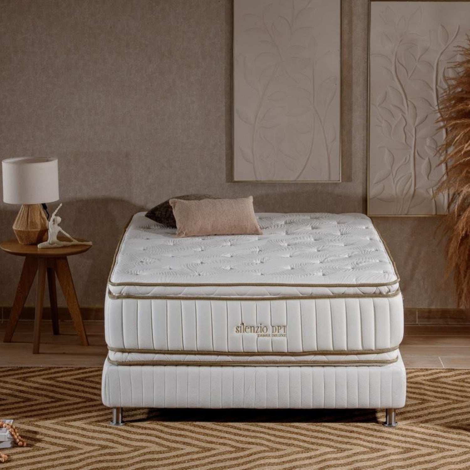 Combo Colchón Doble Silenzio Deluxe Doble Pillow Top + Somier + Almohada (Garantía 25 Años)
