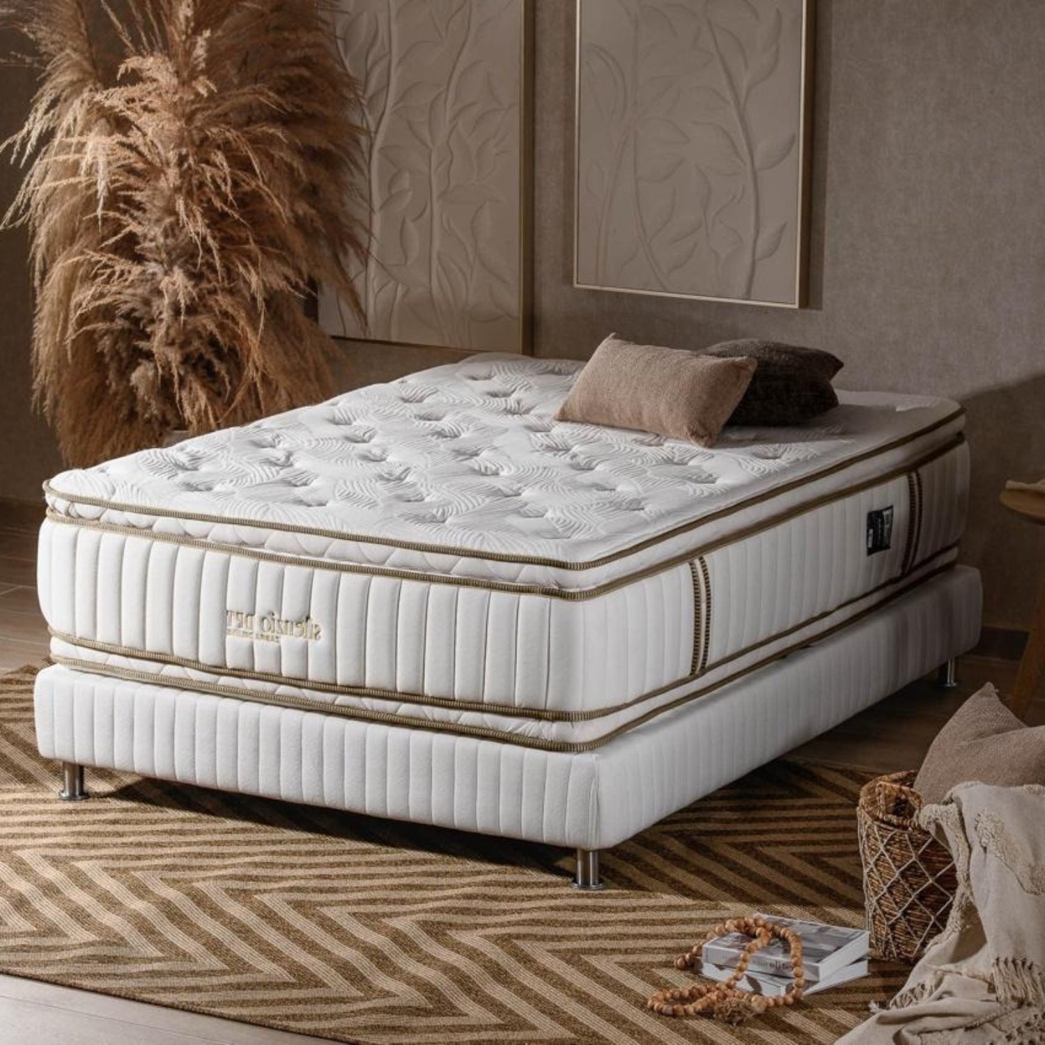 Combo Colchón Doble Silenzio Deluxe Doble Pillow Top + Somier Par + Almohada (Garantía 15 Años)