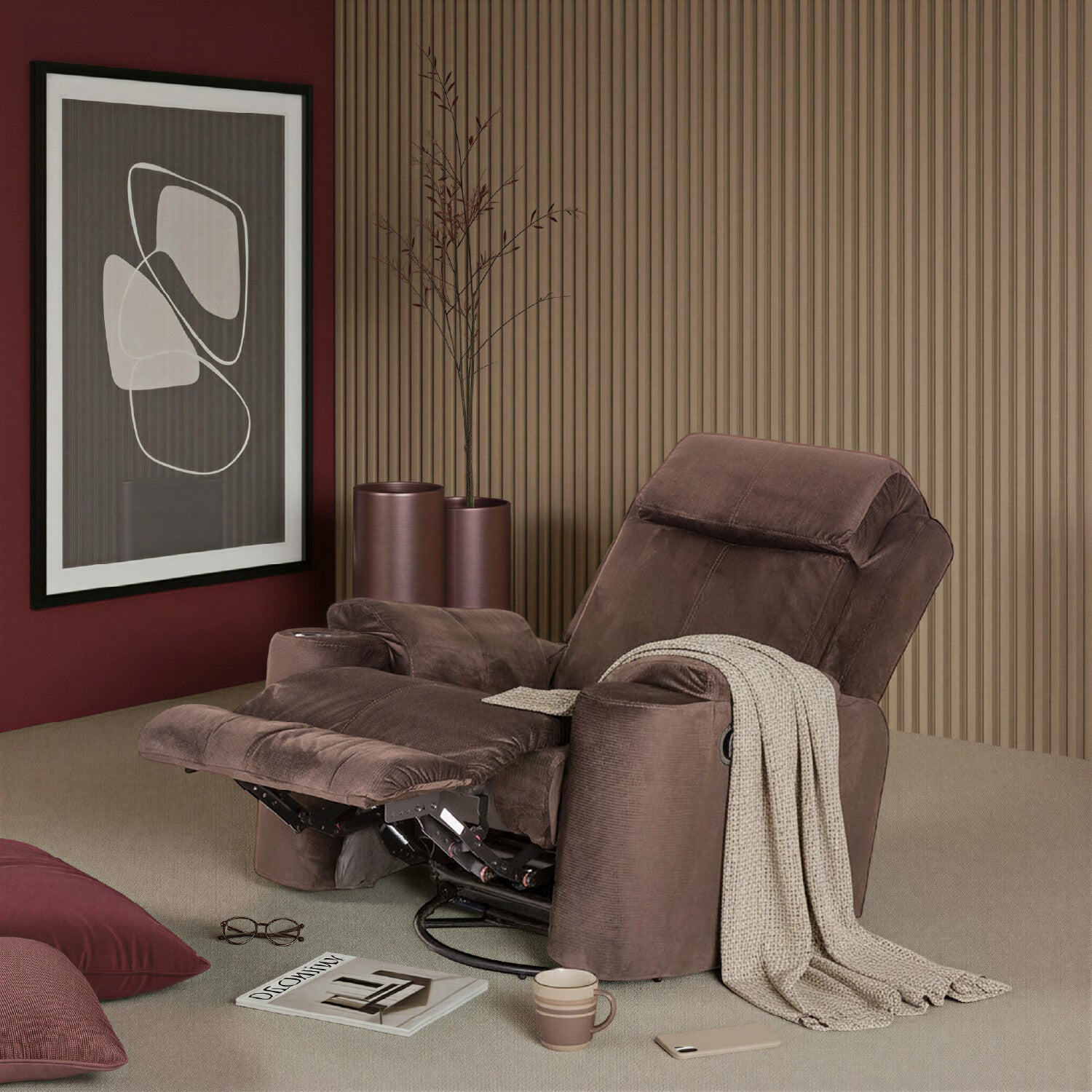 Sillón Reclinable Mecedora Giratoria Delta Microfibra Chocolate