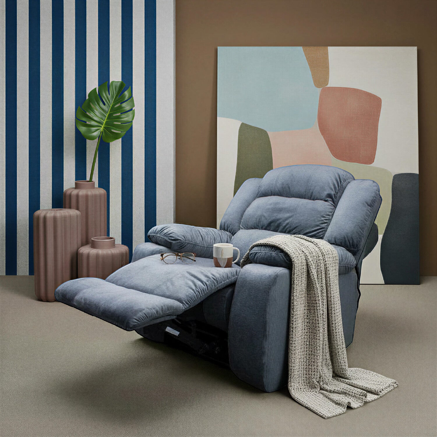 Sillón Reclinable Masajeador Nico Velvet Suprema Gris