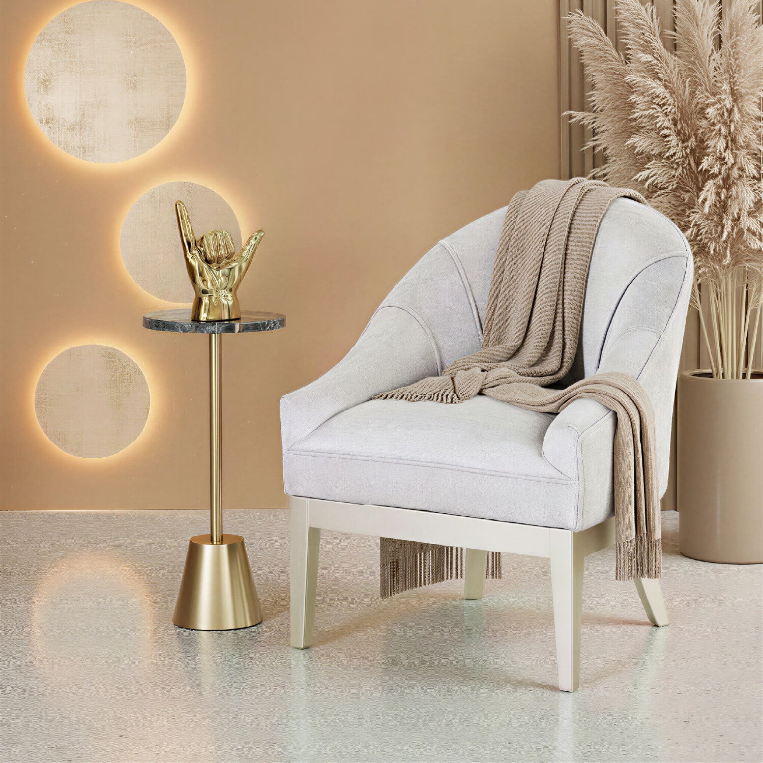 Poltrona Vivaldi Velvet Marmol, Champaña Premium