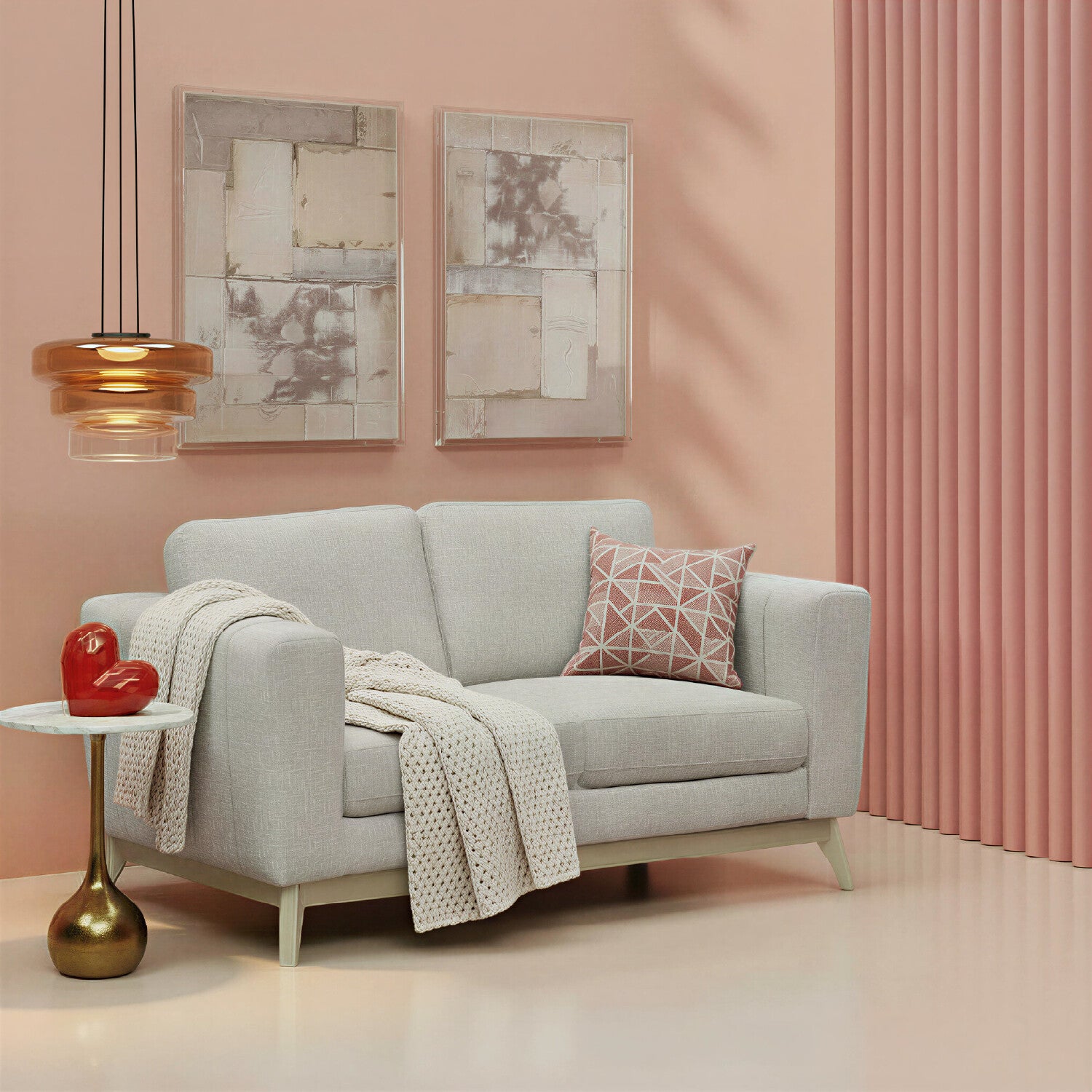 Sofá 3 Puestos Line Velvet Azafran Crudo, Champana 180 Cm