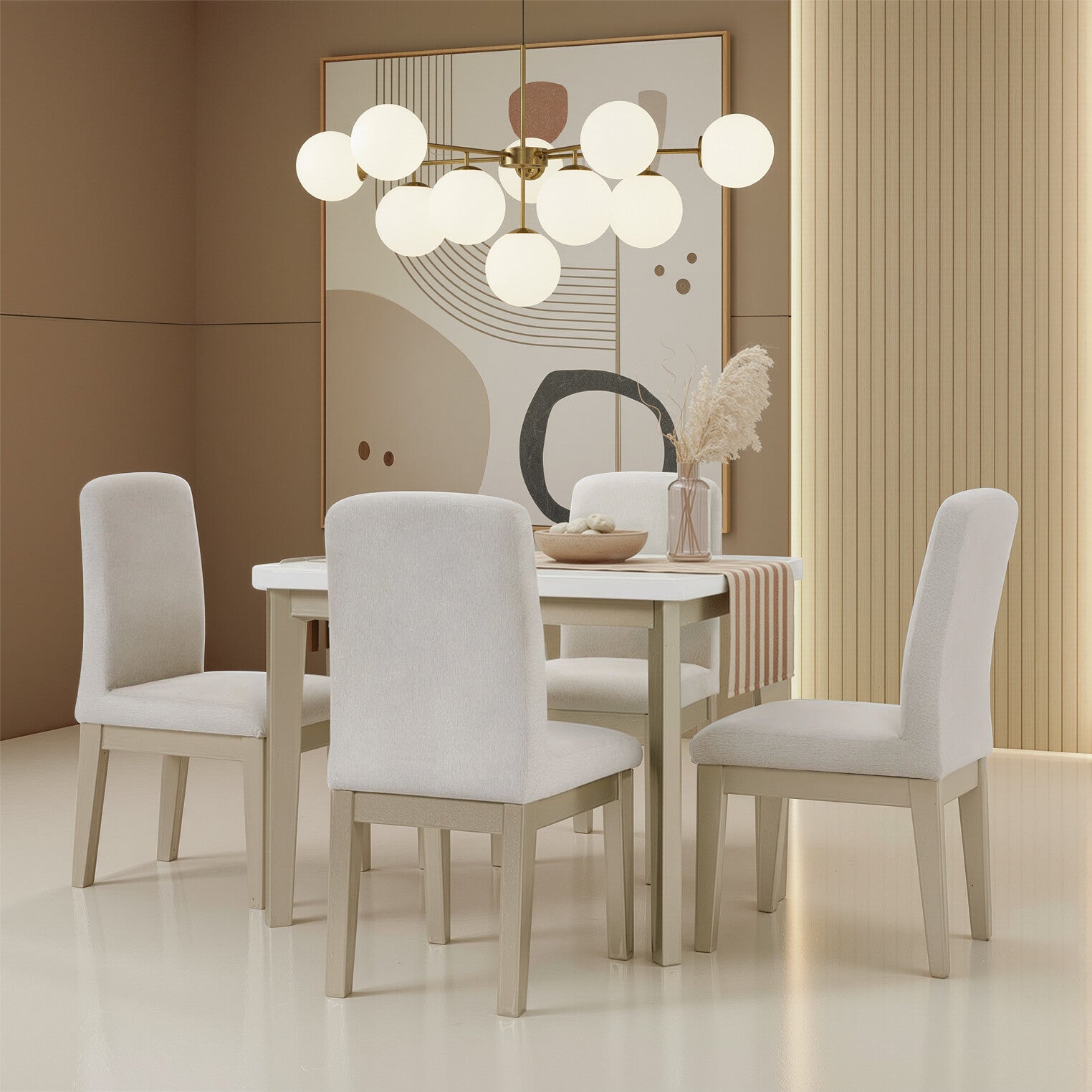 Comedor 4 Puestos Milu Velvet Suprema Sand,Champaña