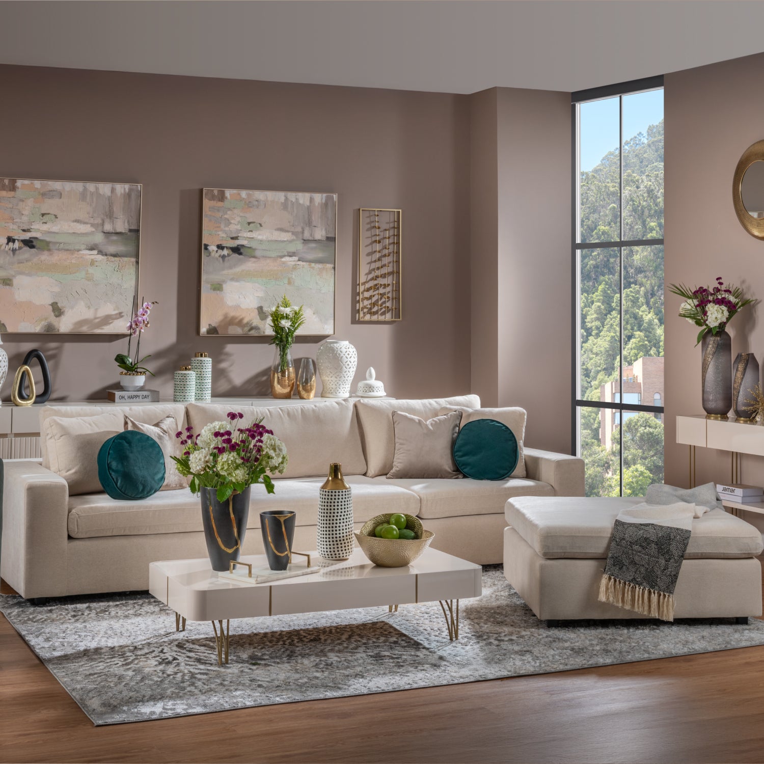 Juego de Sala Creta Velvet Impetu Beige, Negro 240 Mts