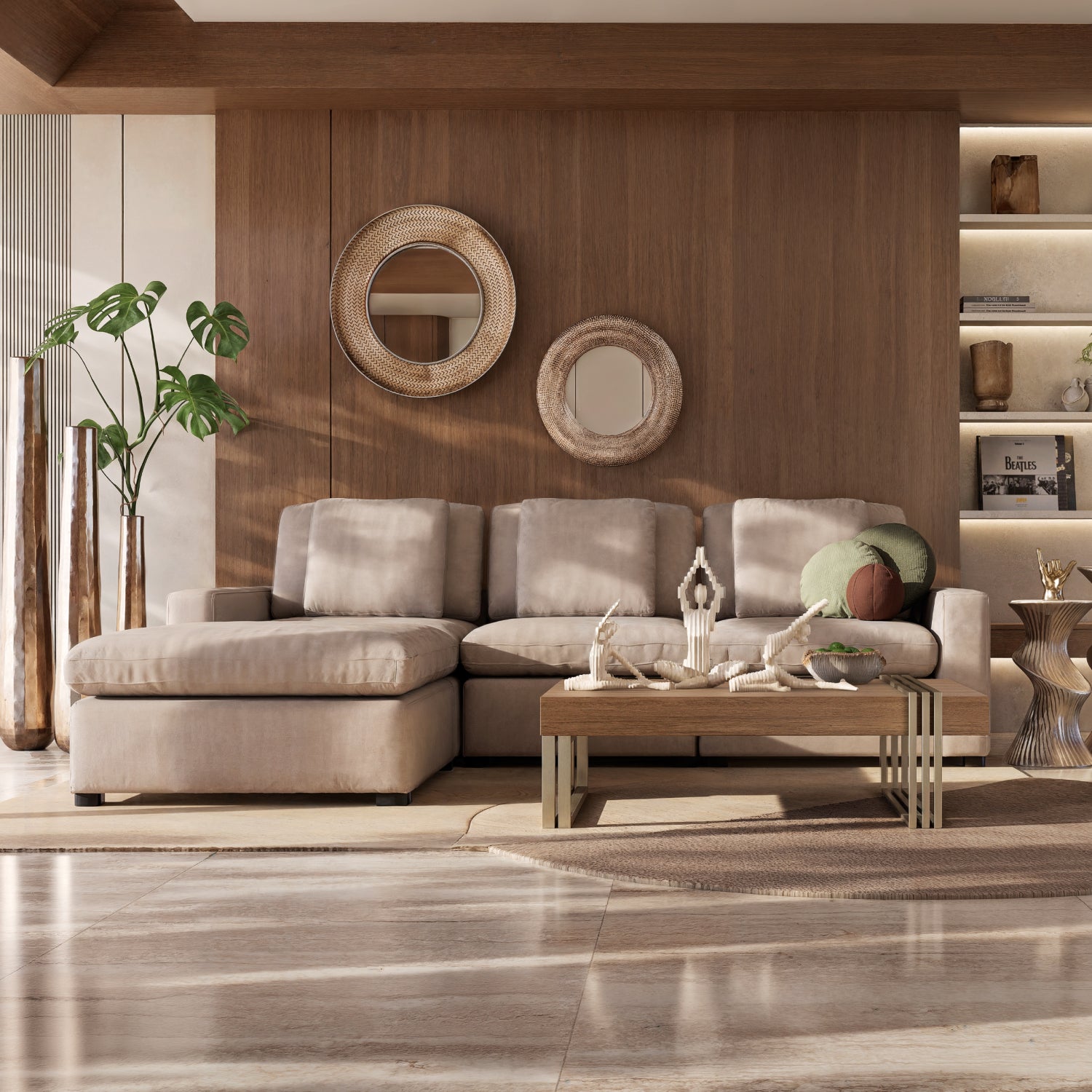 Juego De Sala Creta Lino Touch Almendra, Negro 2.40 Mts