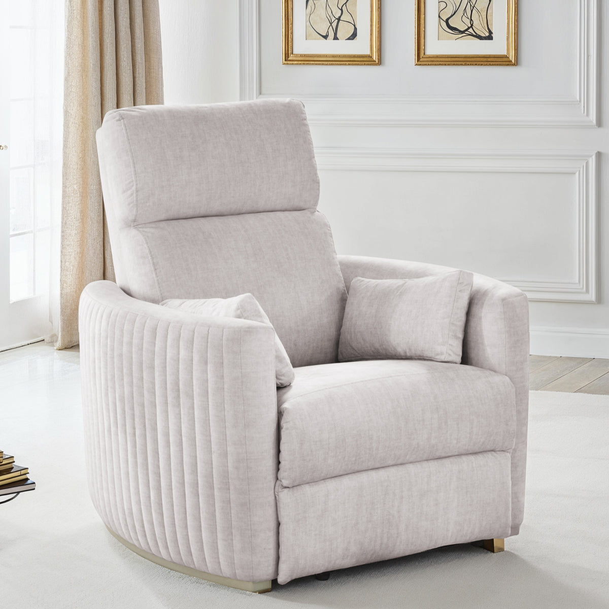 Sillón Reclinable Minoti Velvet Atlas Marmol, Champaña
