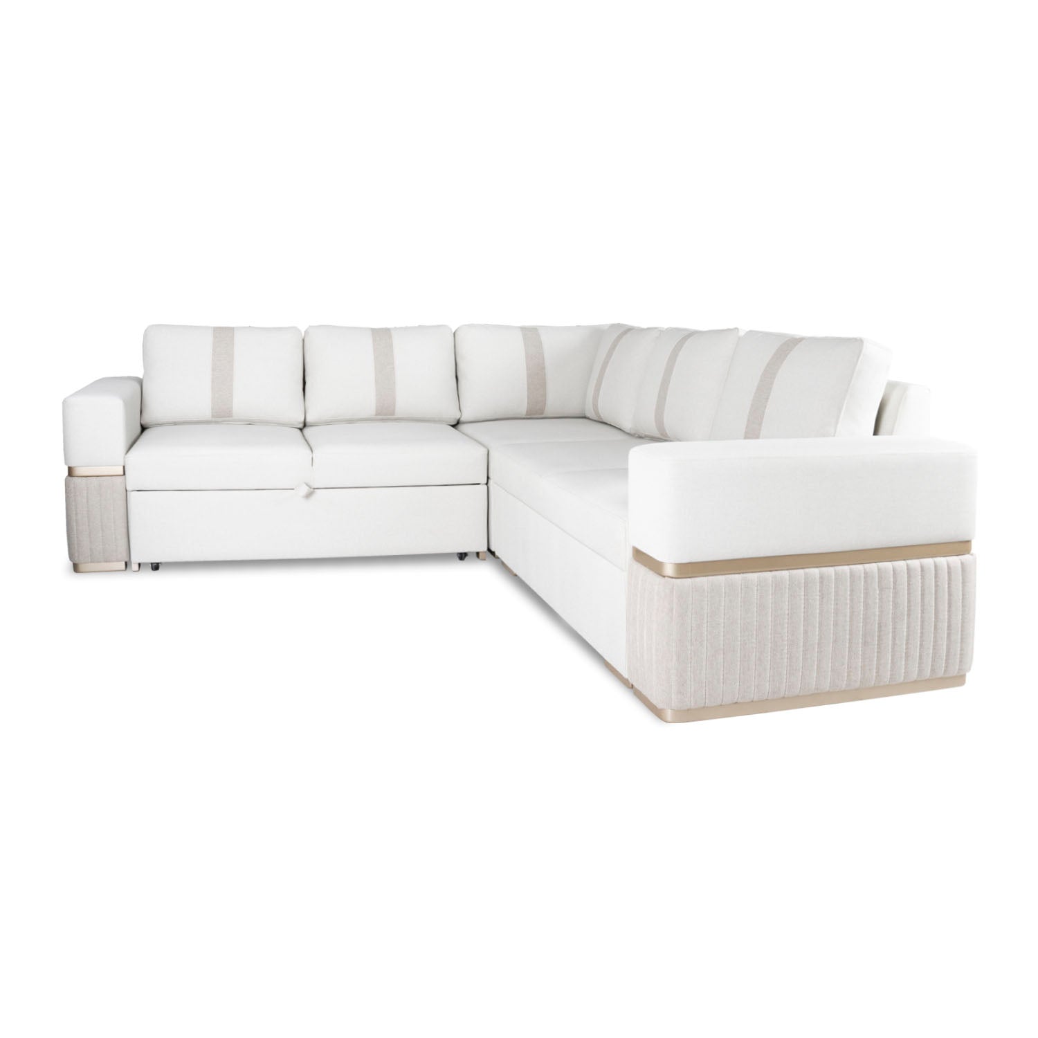 Sala Cama Dior Eurolino Blanco, Champaña 245x245, Espaldar Fijo, Brazo Desmontable