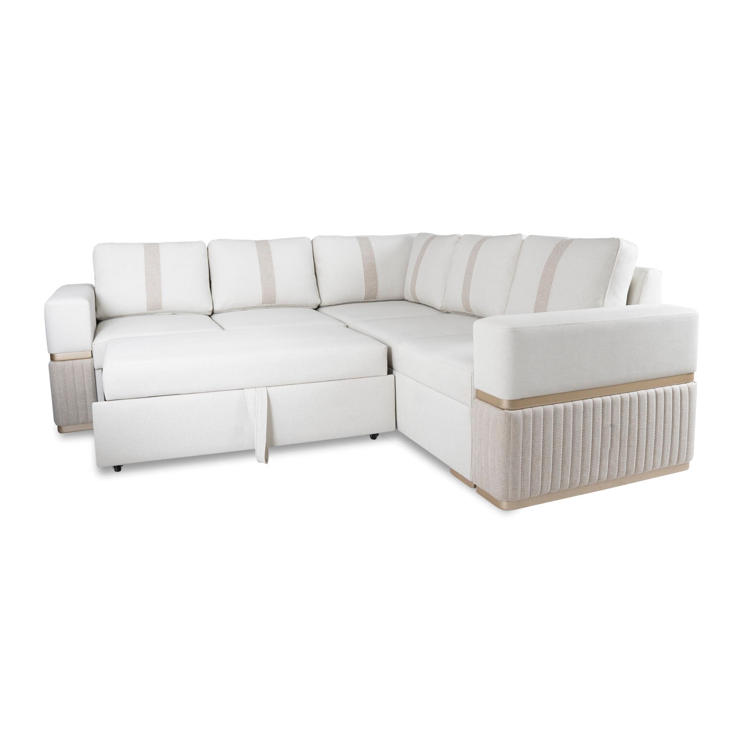 Sala Cama Dior Eurolino Blanco, Champaña 245x245, Espaldar Fijo, Brazo Desmontable
