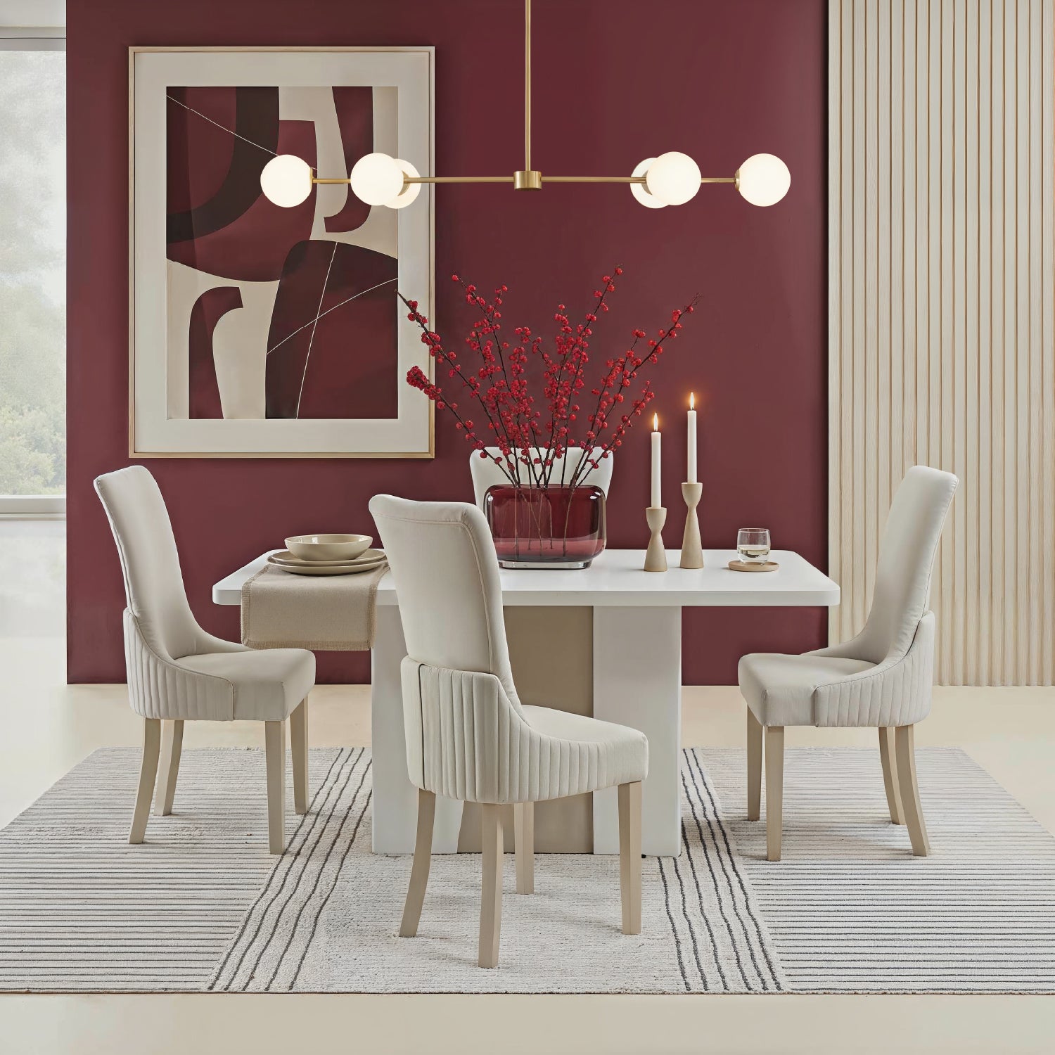 Comedor 6 Puestos Roma Velvet Marmol, Champaña Poliuretano*