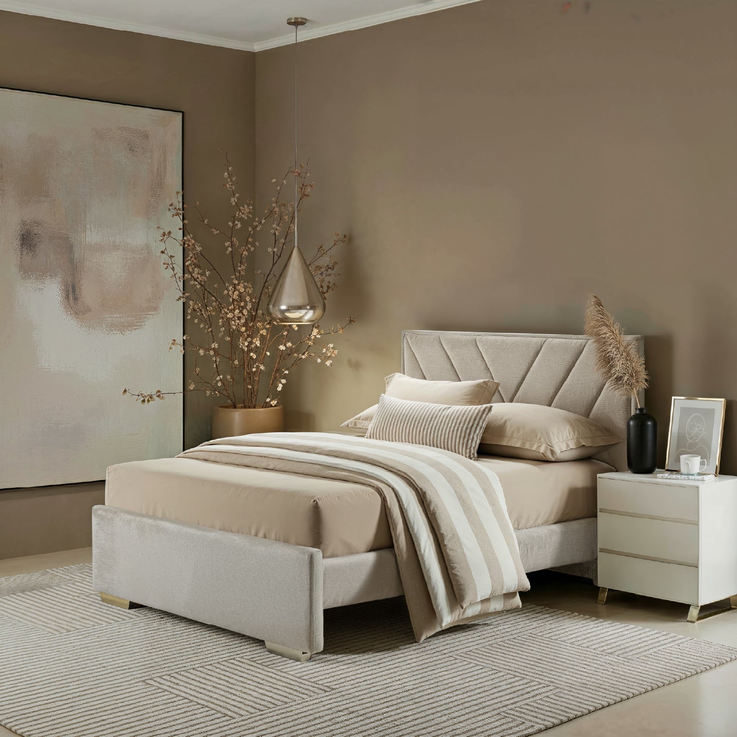 Cama 1.40 Vallarta Lino Marfil, Champaña