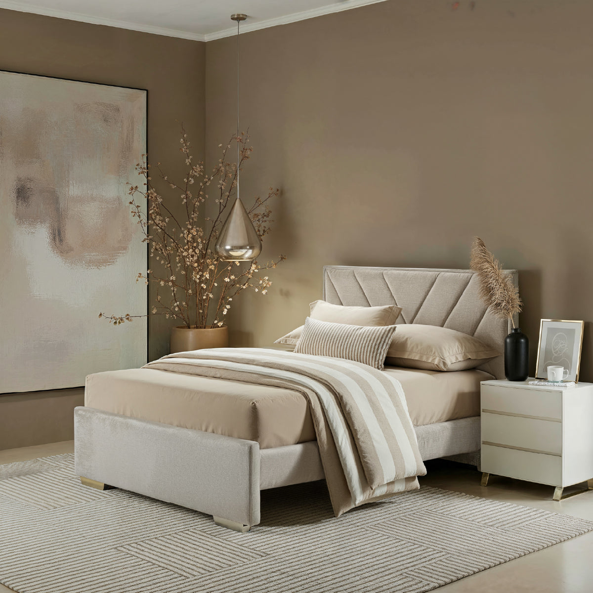 Cama 1.40 Vallarta Lino Marfil, Champaña