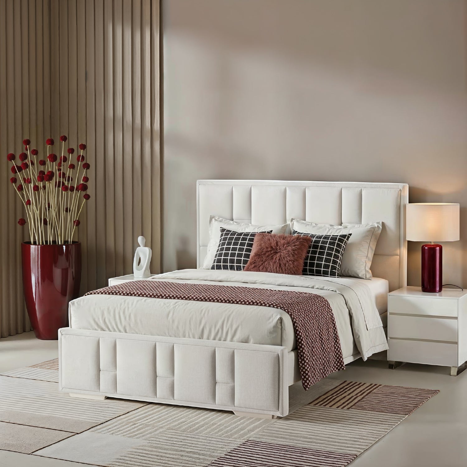 Cama Doble Thymon Velvet Beige, Champaña